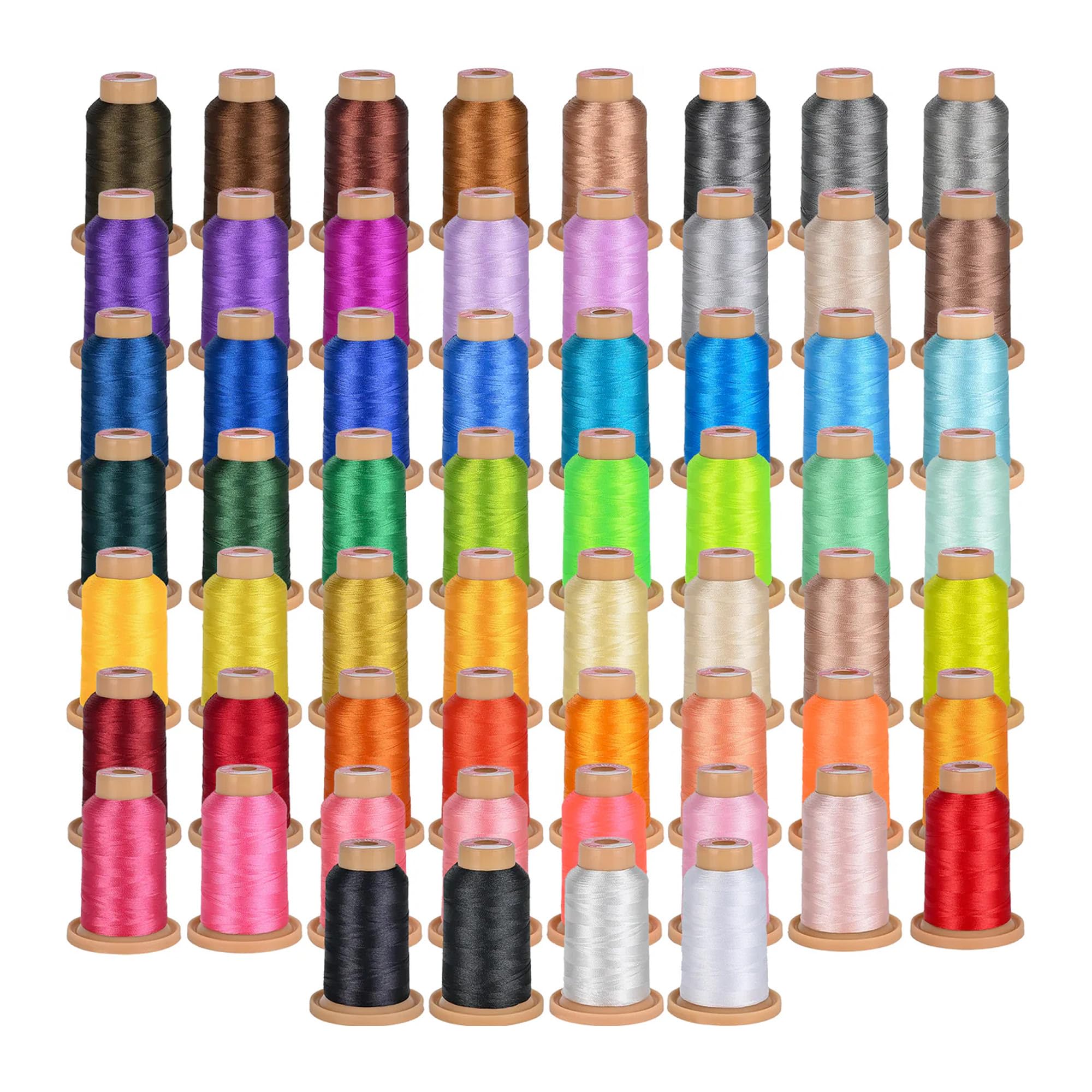 PooLin - Hilo para bordar (60 bobinas x 800 m, poliéster 40 wt, compatible con Pantone, negro, blanco, rojo, azul marino, verde, turquesa, rosa, amarillo, resistente e indilavable, paleta completa de