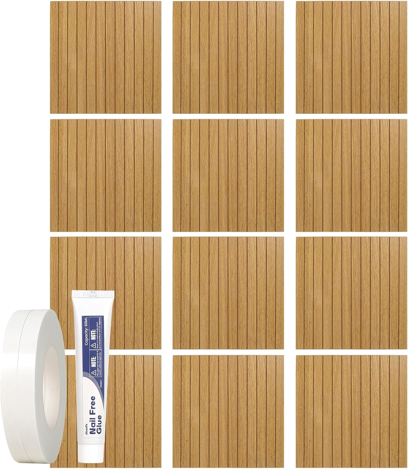 Aboofx Real Wood Panels for Wall, 12 PCS 11.6sqft Cuttable 3D Wall Panels Waterproof Wood Slat Wall Panel Paneling 11.8" x 11.8", Bendable Wood Wall Panels for Interior Wall Decor(Oak Brown)