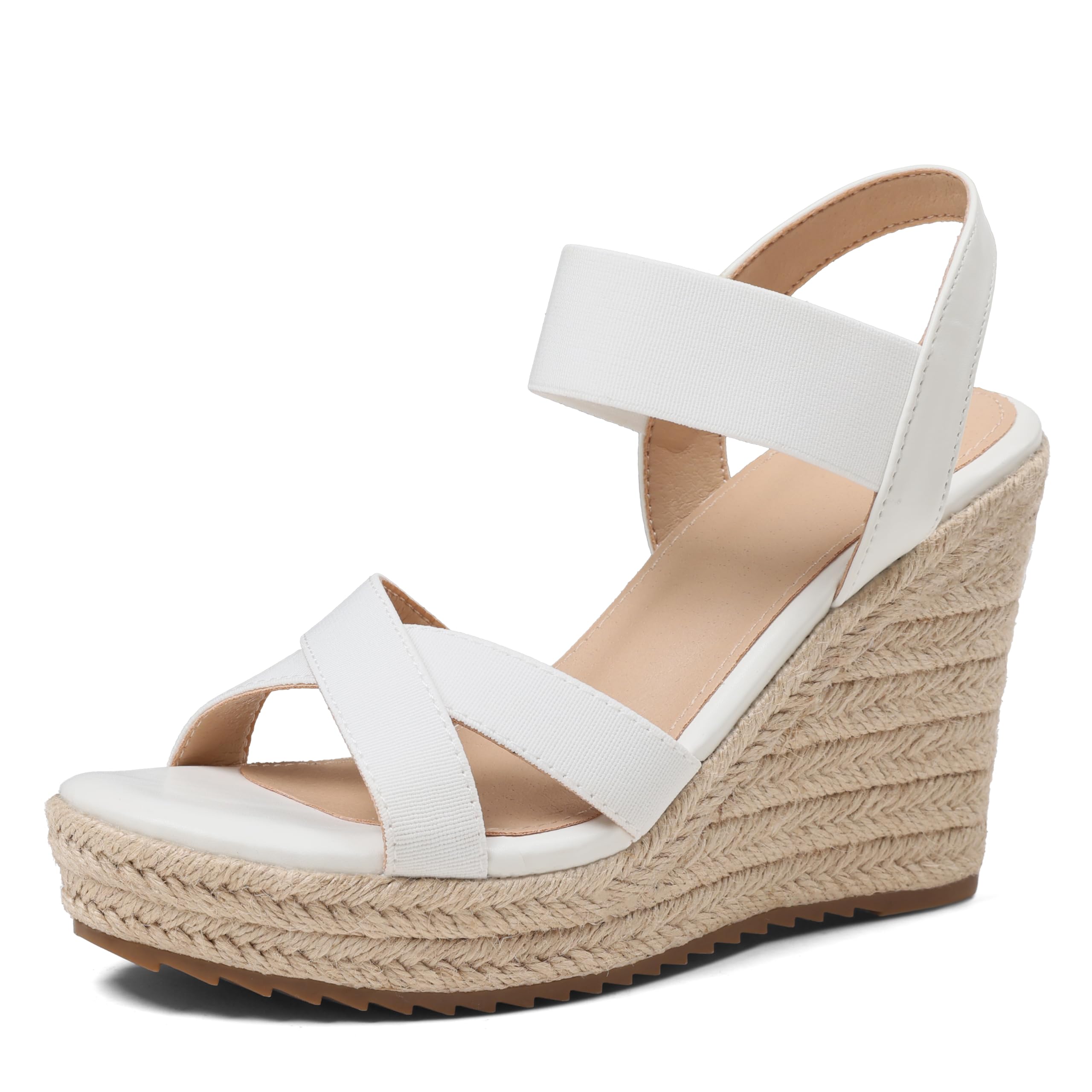 mikarka Women's Open Toe Espadrilles Wedge Sandal Slip On Elastic Ankle Strap Platform Sandals Dressy Comfortable Wedges Shoe