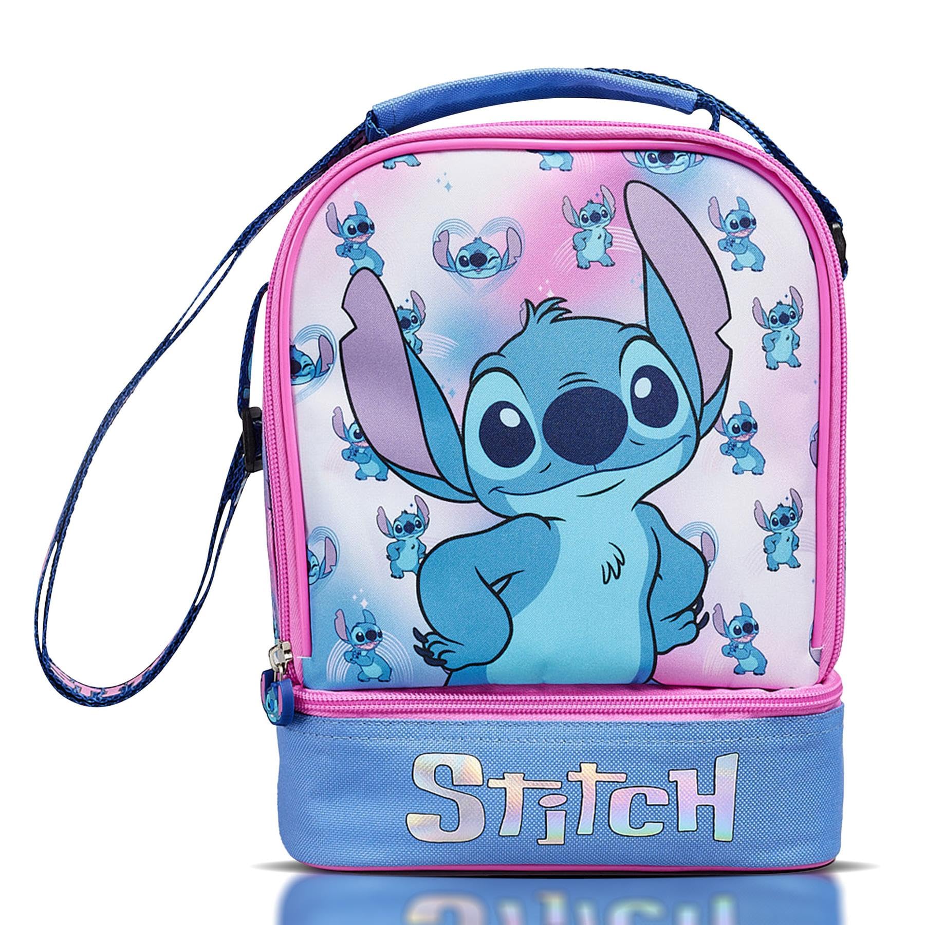 A2Z Kids Stitch Lunch Bag Officially Licensed Disney with Insulated Lining Multi Compartment Zipper Closure Durable Lunch Carry Bag with A Carrying Loop Lightweight Amazing for Every Journey