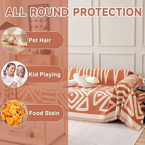 Miniatura 7 de VClife - Funda para sofá de 2 plazas, modular o cama, de felpilla, antideslizante, bohemia, apta para mascotas, lavable, versátil, protectora,