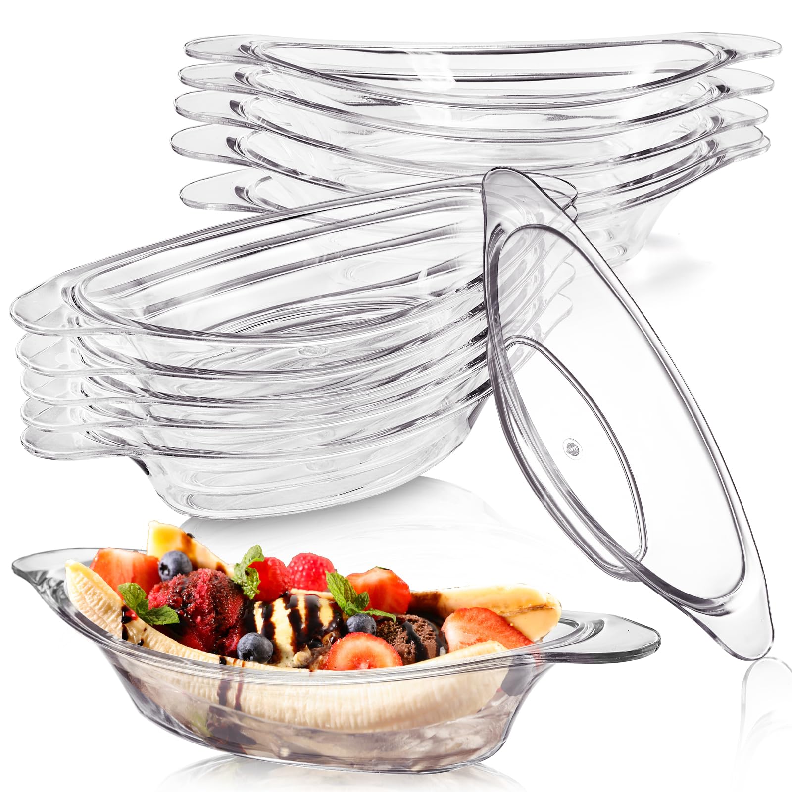 DLUGOPIS 24 Pcs Acrylic Banana Split Bowls Banana Split Dish Banana Boat Dishes