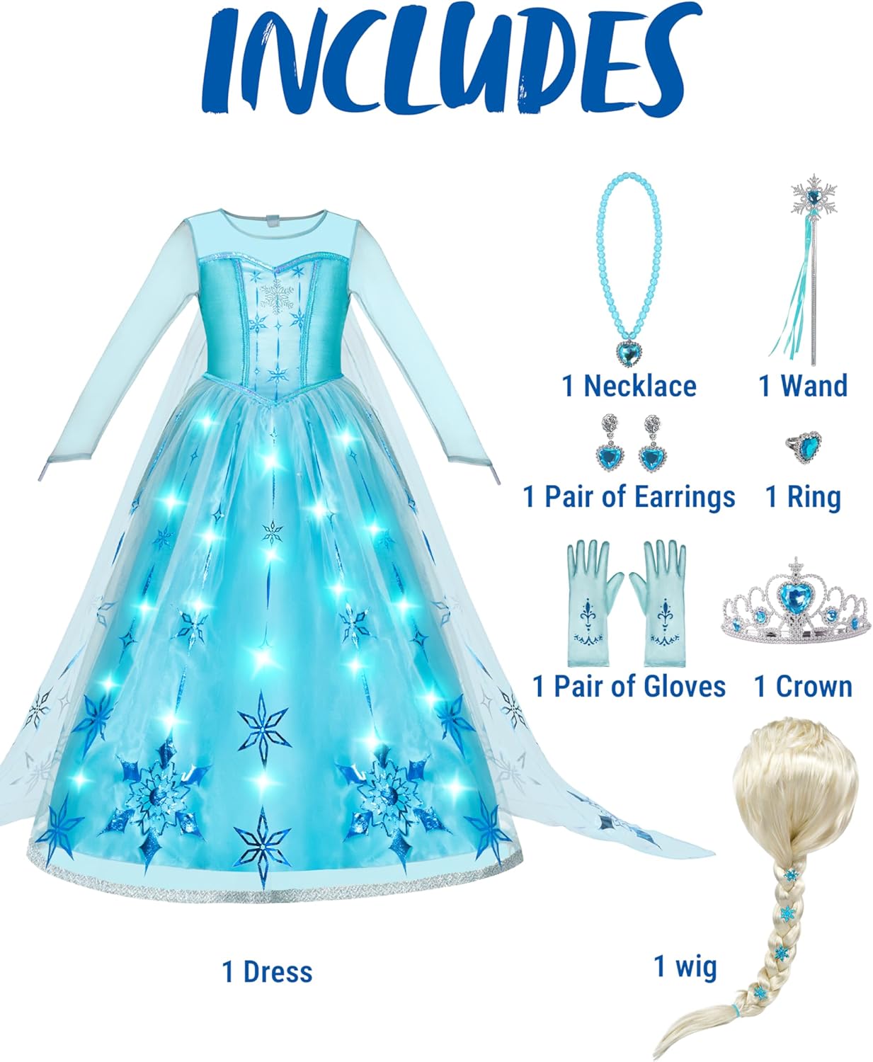 Spooktacular Creations Halloween Kids Ice Princess Dresses, Light-Up Princess Costume for Girls, Sequin Gown for Birthday - Image 4