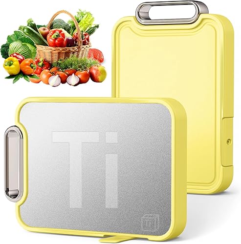 Tabla de cortar de titanio para cocina, tablas de cortar no tóxicas, de metal de doble cara, titanio puro y paja de trigo, tabla de cortar de
