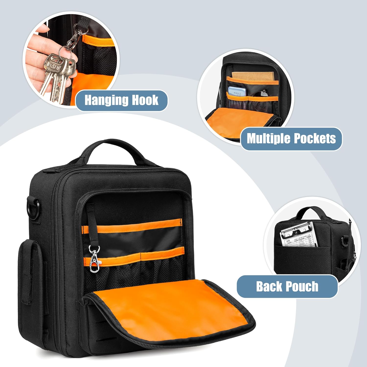 Damero Pilot Headset Bag, Aviation Headset Case, Pilot Bag with Top handle and Detachable Shoulder Strap for Aviation Headset, Kneeboard, iPad and More, Patent Design - Image 4