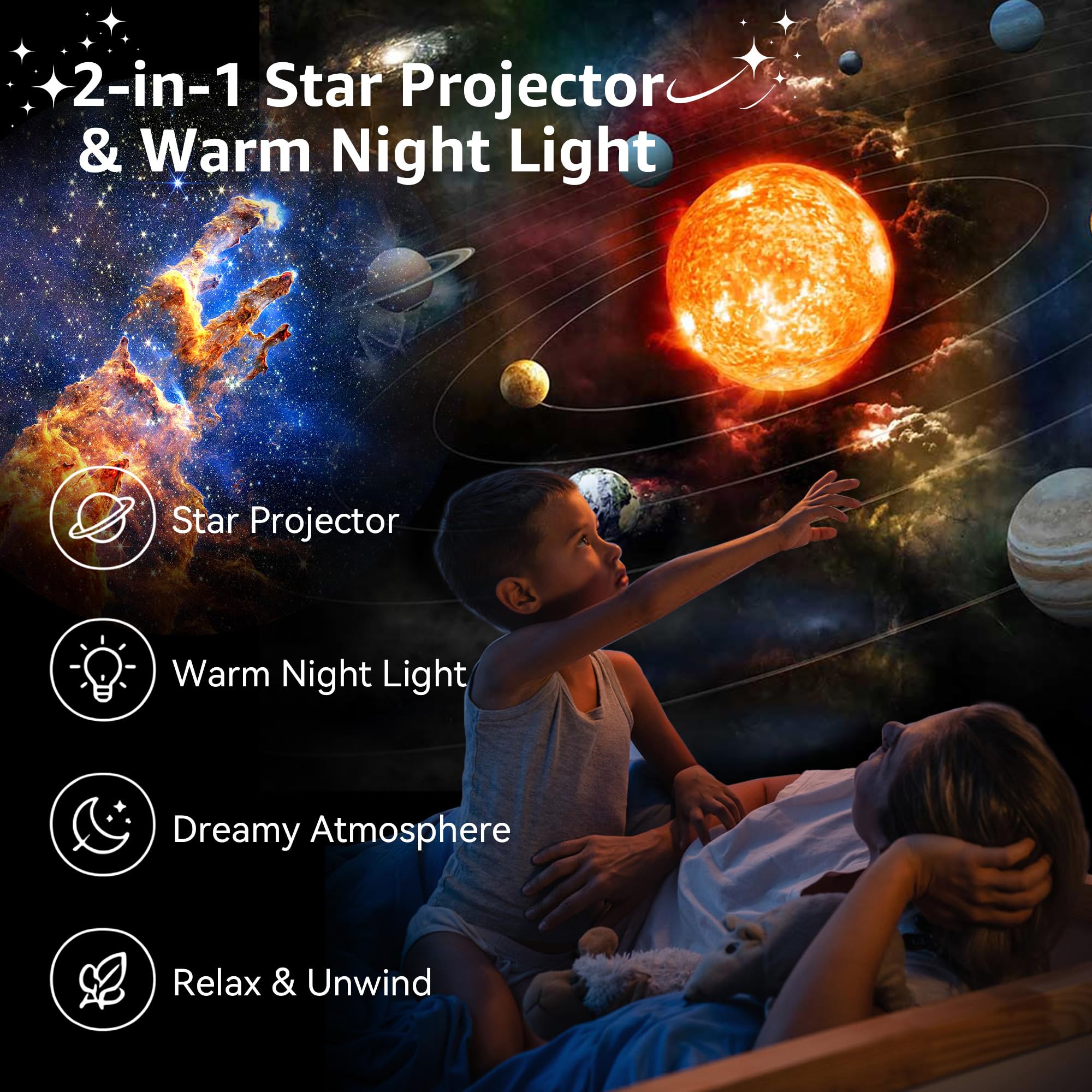 Proiettore Stelle Soffitto,Hd Smart Holographic Luce Notturna Proiettore | USB Galaxy Proiettore, Luminosità Regolabile per Bambini Adulti Camera da Letto Soffitto Parete Camera Auto