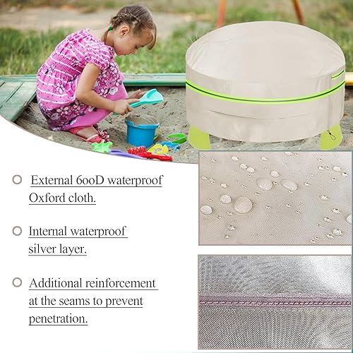 Miniatura 6 de LOZOXO - Funda redonda para mesa de patio, color caqui, 36 pulgadas de profundidad x 24 pulgadas de alto, para mesa de patio, impermeable,