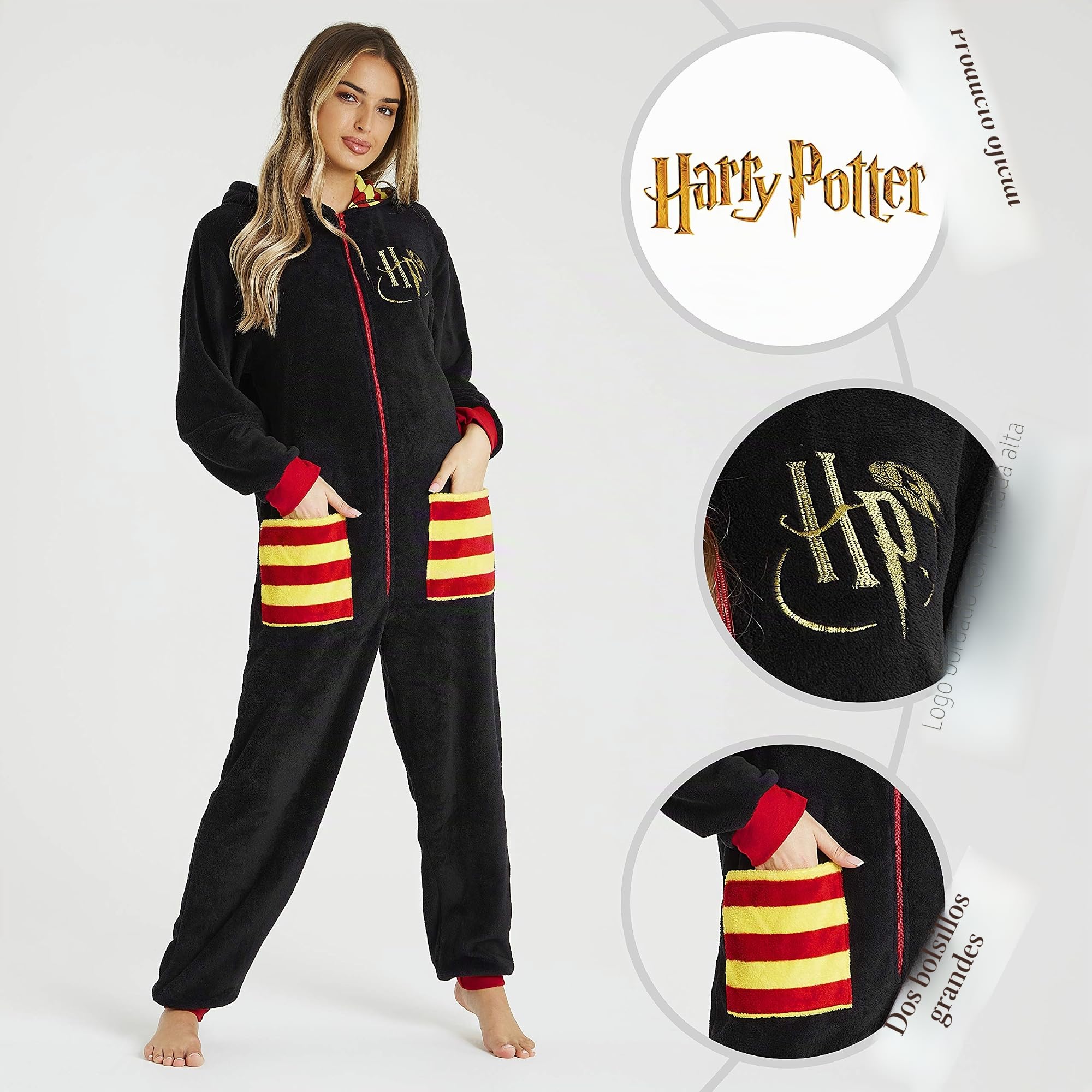 Harry Potter Pijamas Mujer de Una Pieza, Pijama Mujer Invierno Entero con Capucha, Merchandising Oficial Regalos para Mujer Hombre Adolescentes S-XL