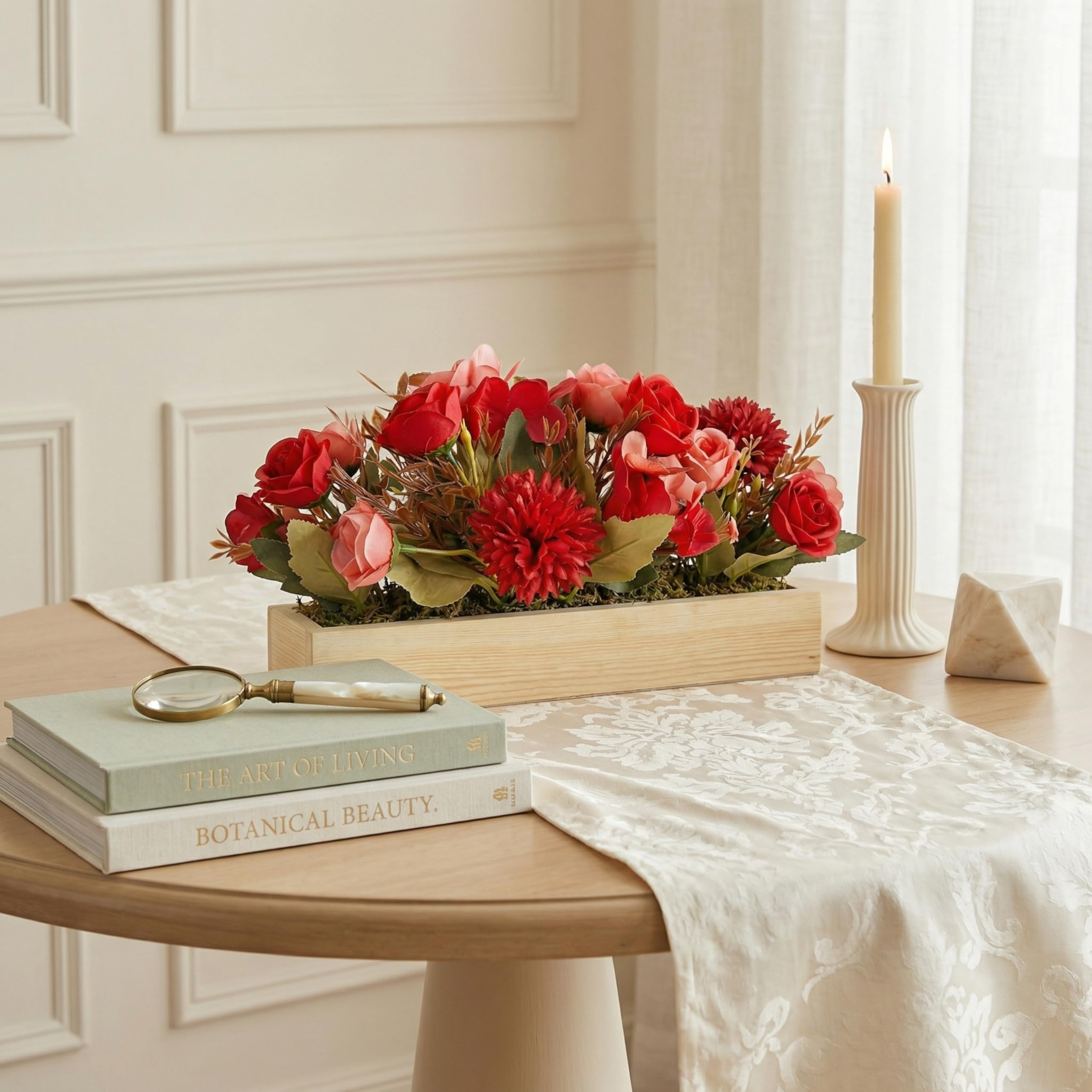 Red Flower Arrangement - Realistic Floral Decor -1