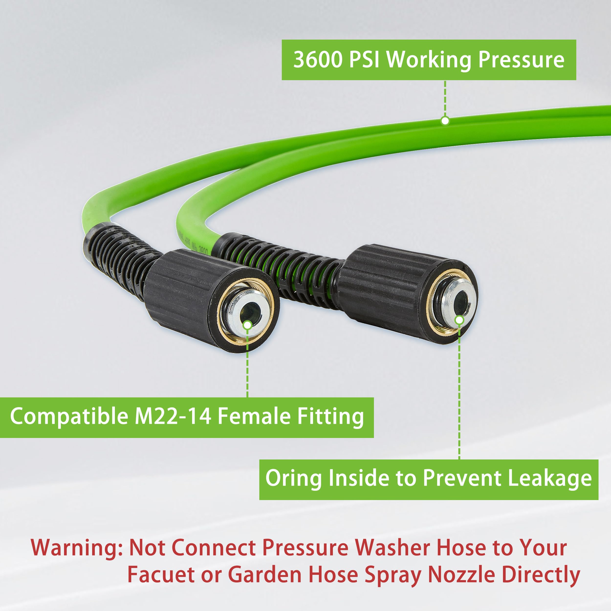 PWACCS Manguera de lavado a presión de 50 pies x 1/4 pulgadas, resistente a torceduras, mangueras de extensión de lavado de alta presión con accesorios M22-14 mm, compatible con Karcher K2, K3, K4, K5 | Resistente a torceduras, accesorios M22-14 mm, compa