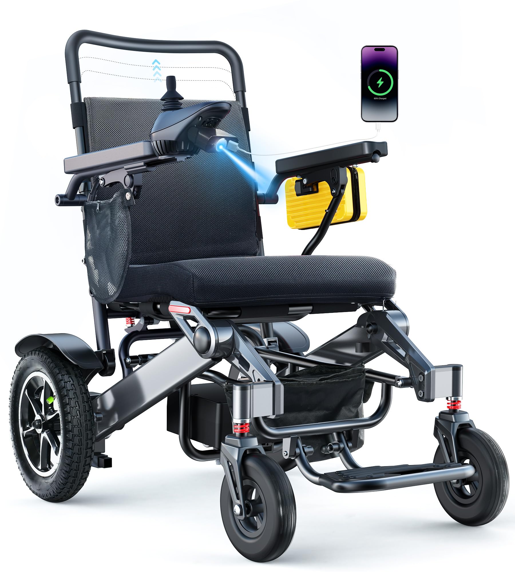 Silla de Ruedas Eléctrica Plegable 182 kg, Autonomía 48 km, Silla de Ruedas Eléctrica con Batería 25 Ah, SSilla de Ruedas Eléctrica para Adultos con Ruedas Inflables 32 cm para Exterior/Compras
