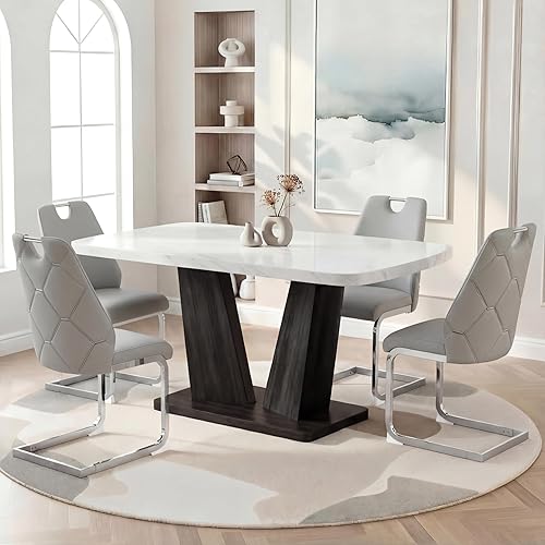 Miniatura 12 de Juego de 4 mesas de comedor de mármol para 4, juego de 4 mesas y sillas de comedor, juegos de comedor, Comedor Moderno, sillas de comedor tapizadas