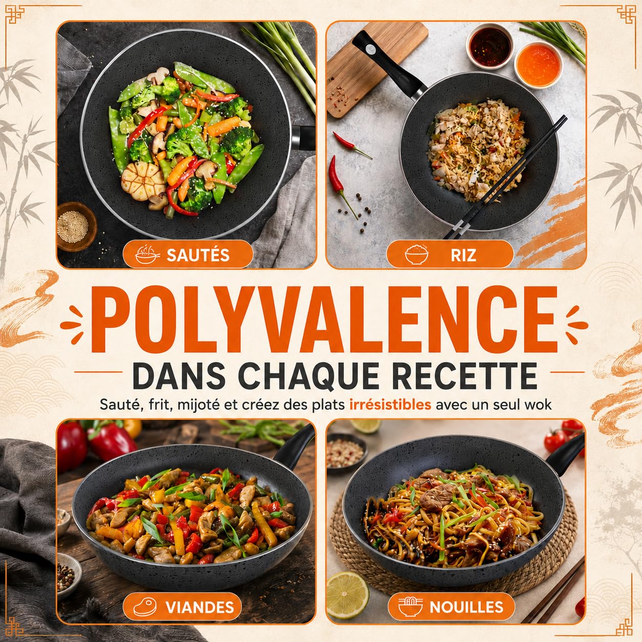 TEHORNEO Wok Induction, Wok, 28 cm Aluminium Antiadhésif Sans Pfas, Poele Wok, Poele Wok Induction, Woks et Poêles à frire, Wok 28 cm, Compatible avec Induction, Vitro, Gaz et Électriques