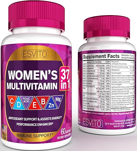 Multivitamínico para mujeres 37 en 1 Apoyo inmunológico, energético y del estrés Vitaminas diarias para mujeres con vitamina C, vitamina B12, B6,