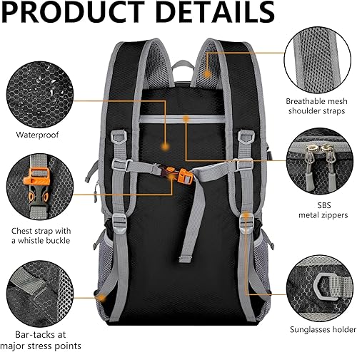 Miniatura 3 de Mochila de senderismo para mujeres y hombres, mochila plegable ultraligera de 40 litros, mochila plegable para exteriores, Rosado, Classic