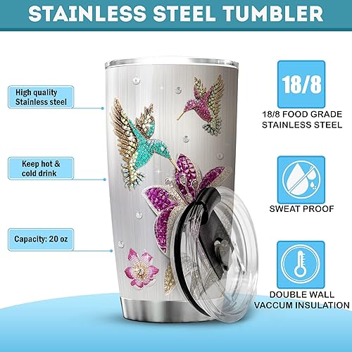Miniatura 7 de ZOXIX Vaso de colibrí personalizado con nombre, 20 onzas, estilo de joyería, floral, animal, pájaro, taza de café con tapa, regalo de cumpleaños de