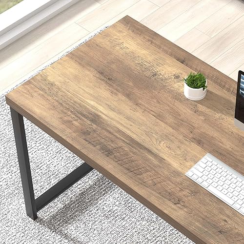 Miniatura 13 de FOLUBAN Escritorio de oficina en casa, escritorio moderno para computadora con estante de almacenamiento, mesa de estudio de madera para juegos para