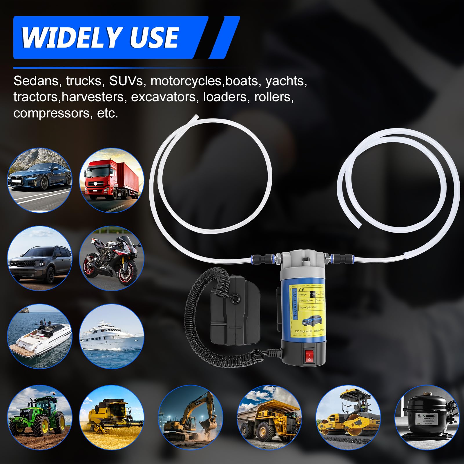 Kabellose Dieselpumpe kompatibel mit Makita 18V Akku, 100W Tragbare Motorölabsaugpumpe mit 2 Schläuchen für Traktor, Wohnwagen, Boot, LKW (ohne Batterie)
