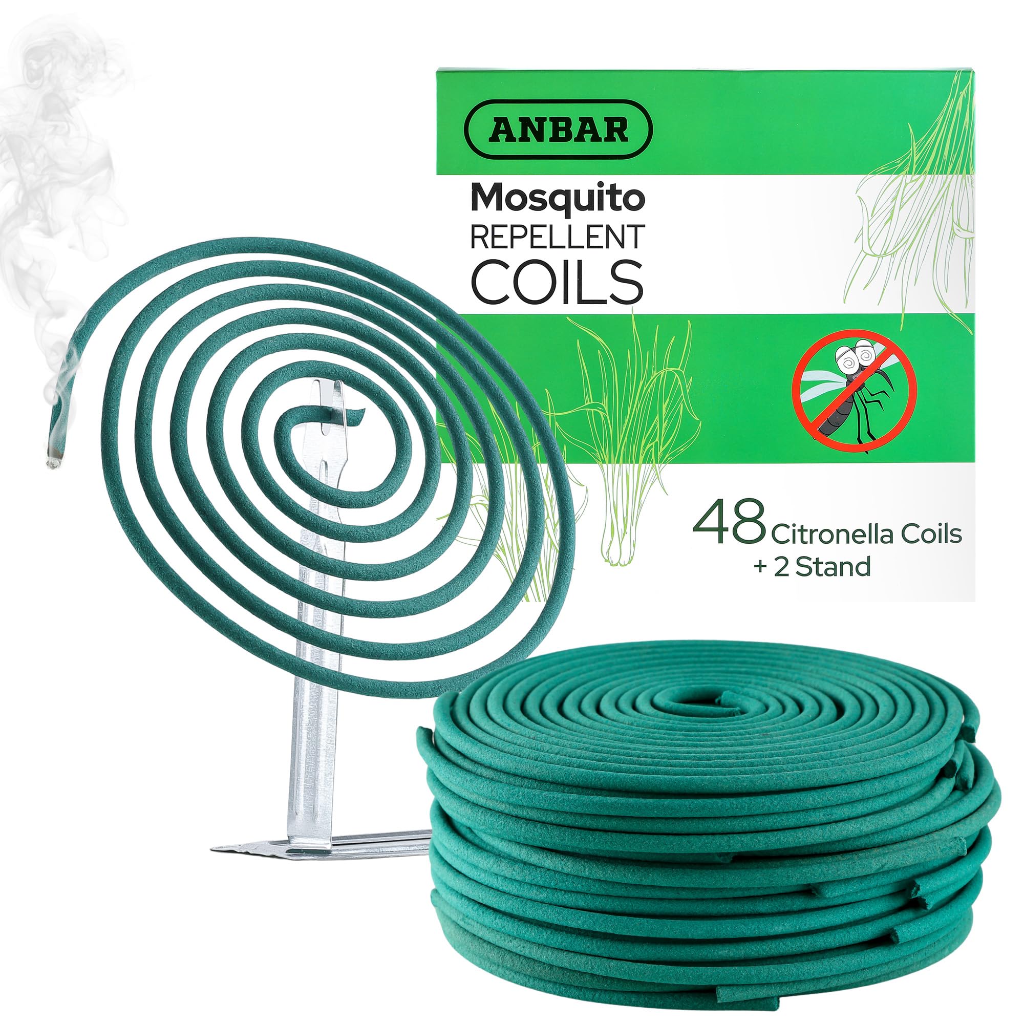 Anbar Mosquito & Insect Repellent Citronella Incense Coils for Outdoor Living - Handmade Natural Coils for Patios, Camping, Backyards & Gardens. Long Burning 5-7 Hours (48)