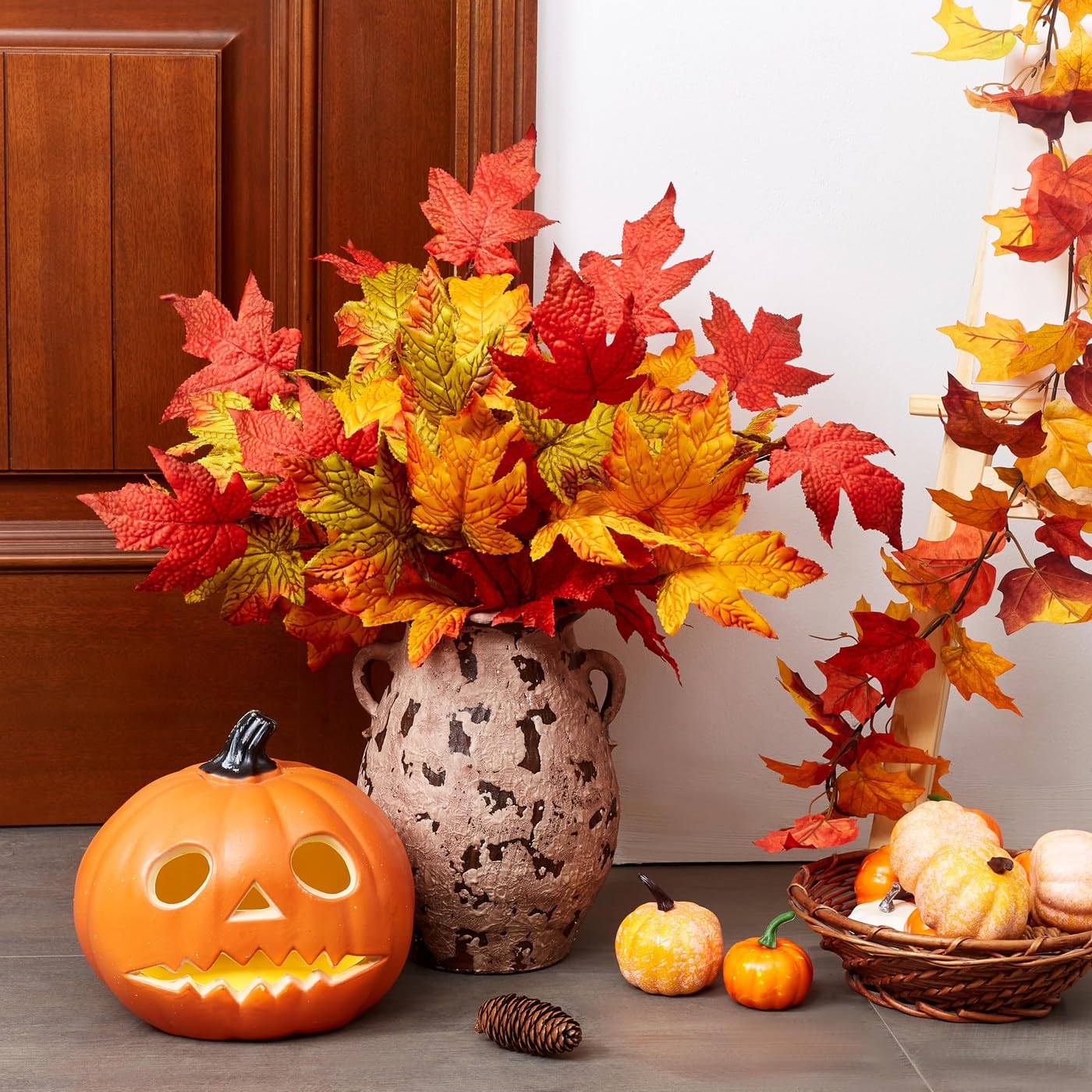 Sahoottie Artificial Autumn Flowers 6 Branches Orange Fake Fall Flowers with Stems for Diy Wedding Bouquet Autumn Table Decorations Arrangement Table Fireplace Thanksgiving Halloween Centerpieces
