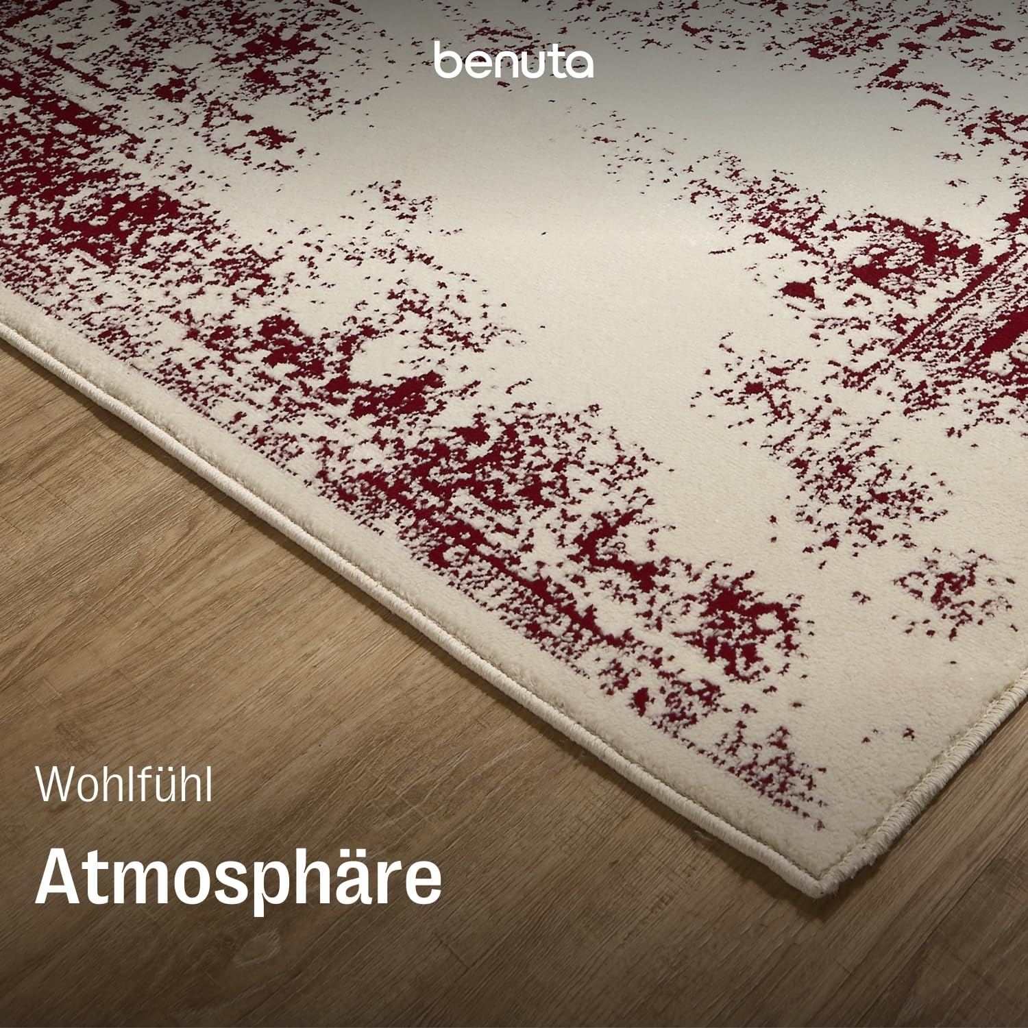 benuta Basic Teppich Suki - Creme/Rot 200x300 cm - Kunstfaser - Rechteckig & im Style: Vintage, Orient Style - Pflegeleicht für Wohnzimmer Schlafzimmer