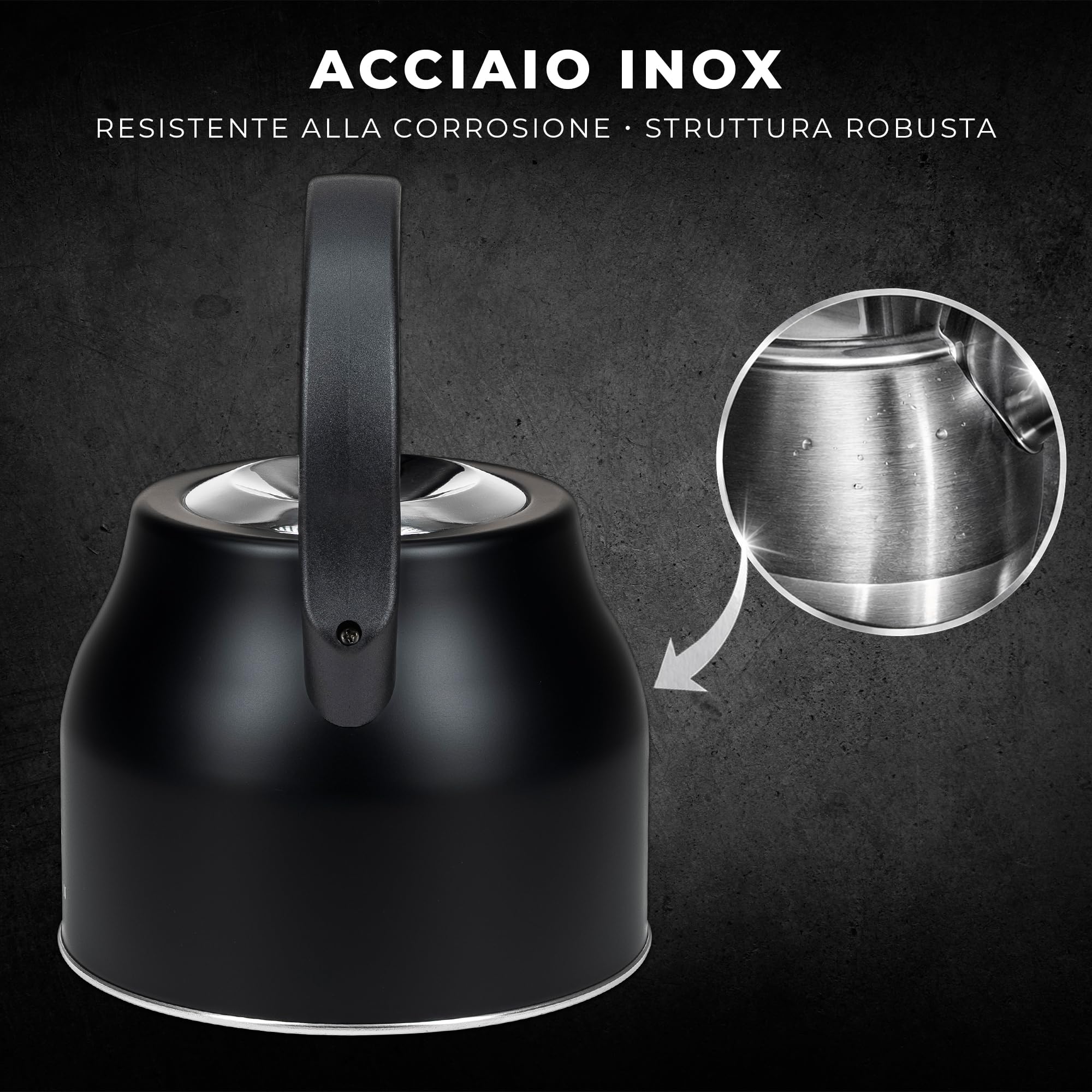 KARL HAUSMANN Bollitore Induzione 2,3L Acciaio Inox con Fischio - Teiera per Piano a Gas, Vetroceramica ed Elettrico - Bollitore Acqua Cucina con Coperchio