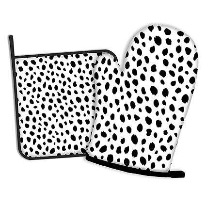 Black Dots Oven Mitts and Pot Holders Kitchen Cooking Gloves 2 Pcs Set Heat Resistant Pad for Baking BBQ Home Decor