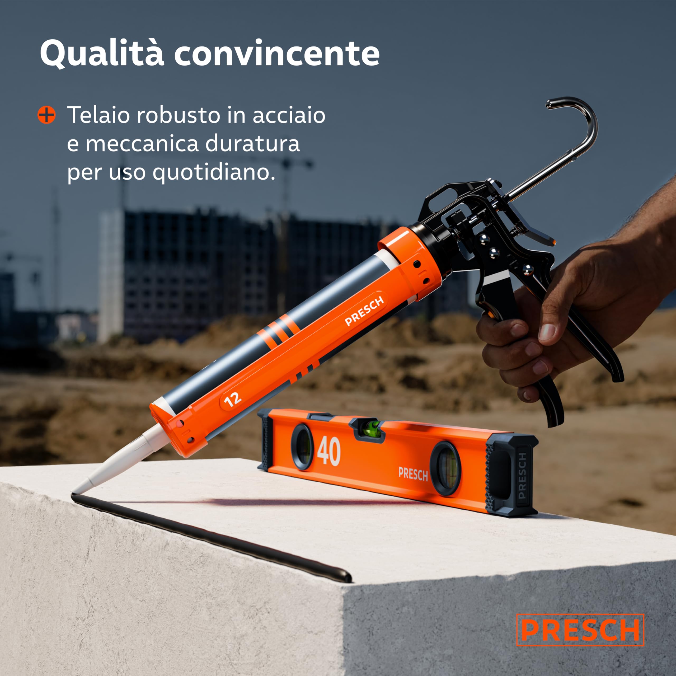Presch Pistola Silicone 12:1 moltiplicazione & arresto goccia – Pistola per silicone per cartucce fino a 310 ml (bassa viscosità, acrilico) – Girevole 360° incl. ago di perforazione