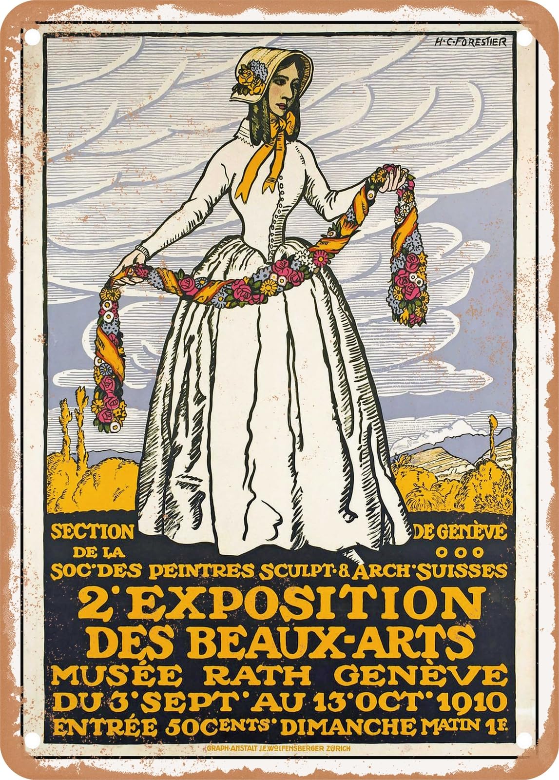 Miaomansenstore Metal Sign - 1910 2Nd Geneva Fine Arts Exhibition Vintage Ad Home Decor