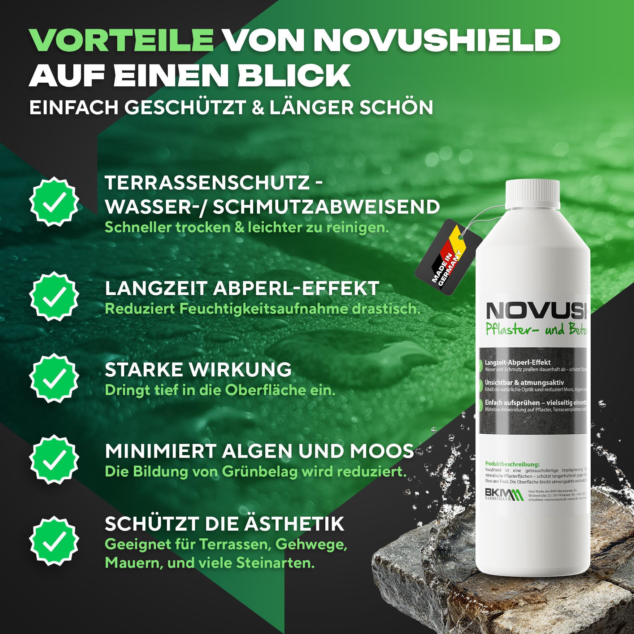 NovuShield Steinimprägnierung Pflaster Terrasse 5L 40m²