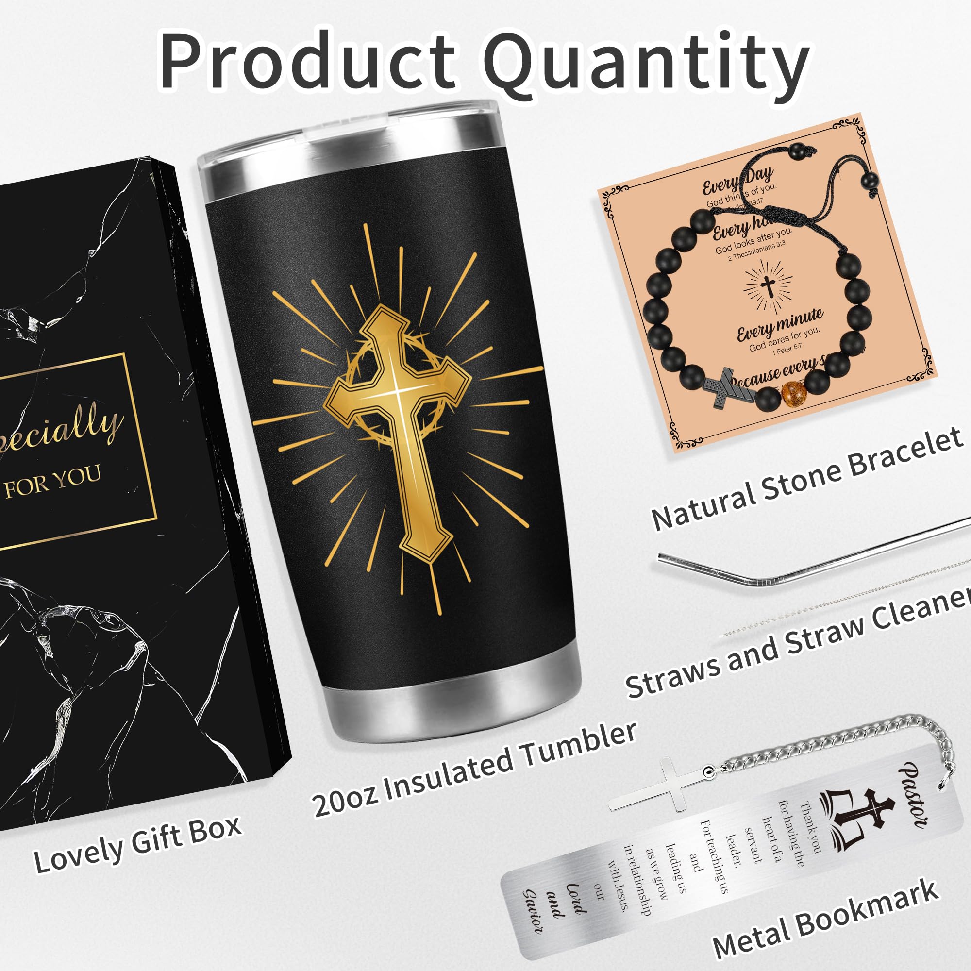Pastor Appreciation Gifts for Men, Unique Pastor Gift Set, Thank You Gifts with Tumbler, Bracelet & Bookmark for Birthday Christmas Retirement, Present for Dad Husband Grandapa Friends