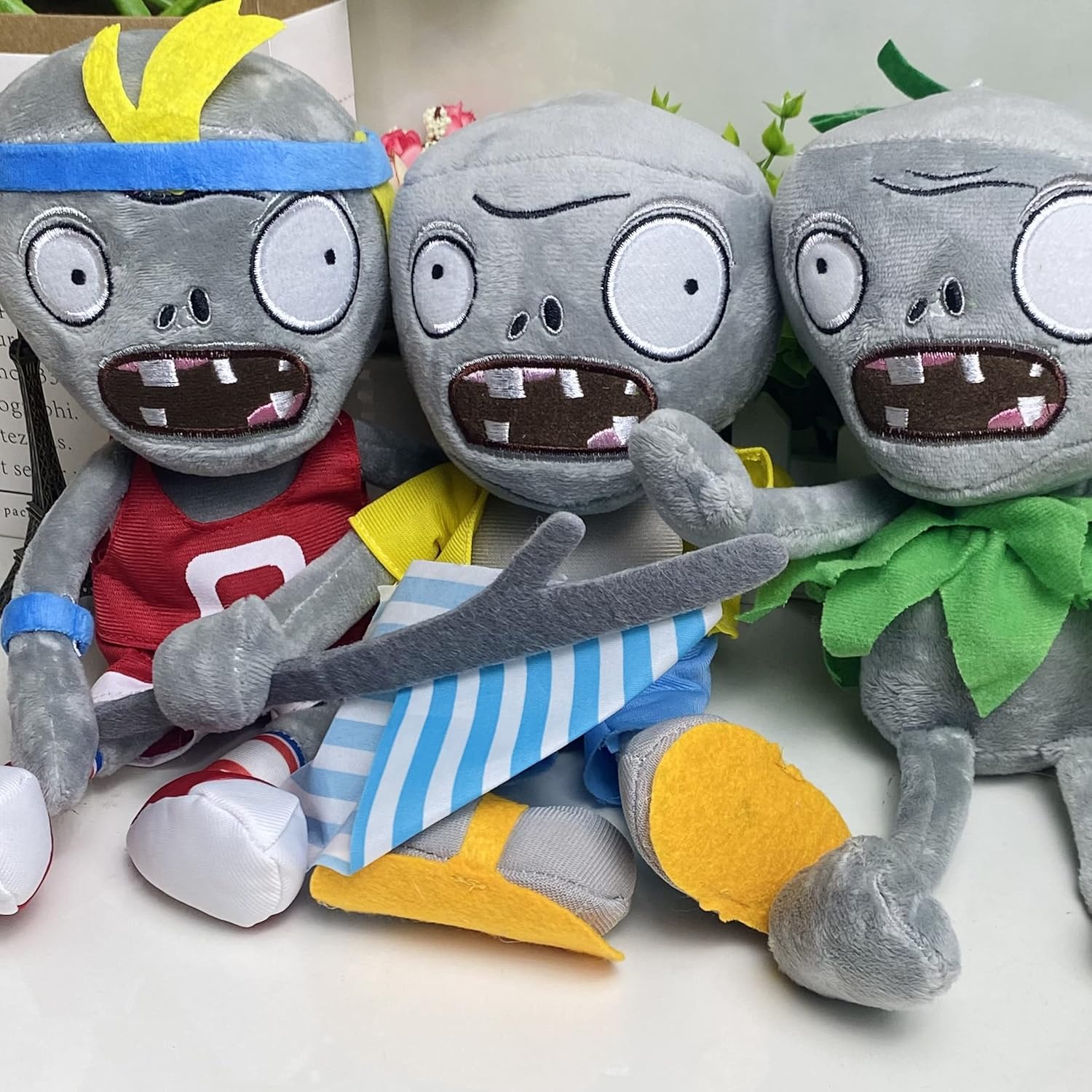 3 PCS PVZ Plush Zombies Sets Toys Stuffed Soft Figure Doll Jersey, Flag, Hula Zombies, Great Gift for Christmas, Birthday New
