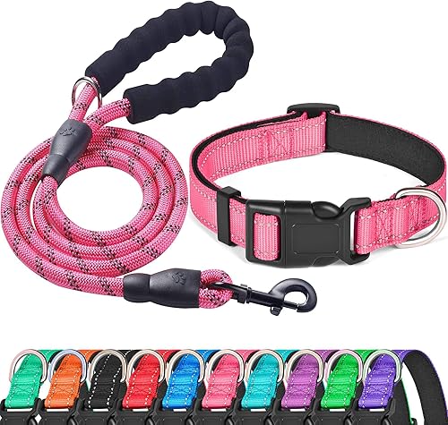 Ladoogo collar reflectante para perro con acolchado de neopreno suave, collares de nylon transpirables y ajustables para perros pequeños, medianos y