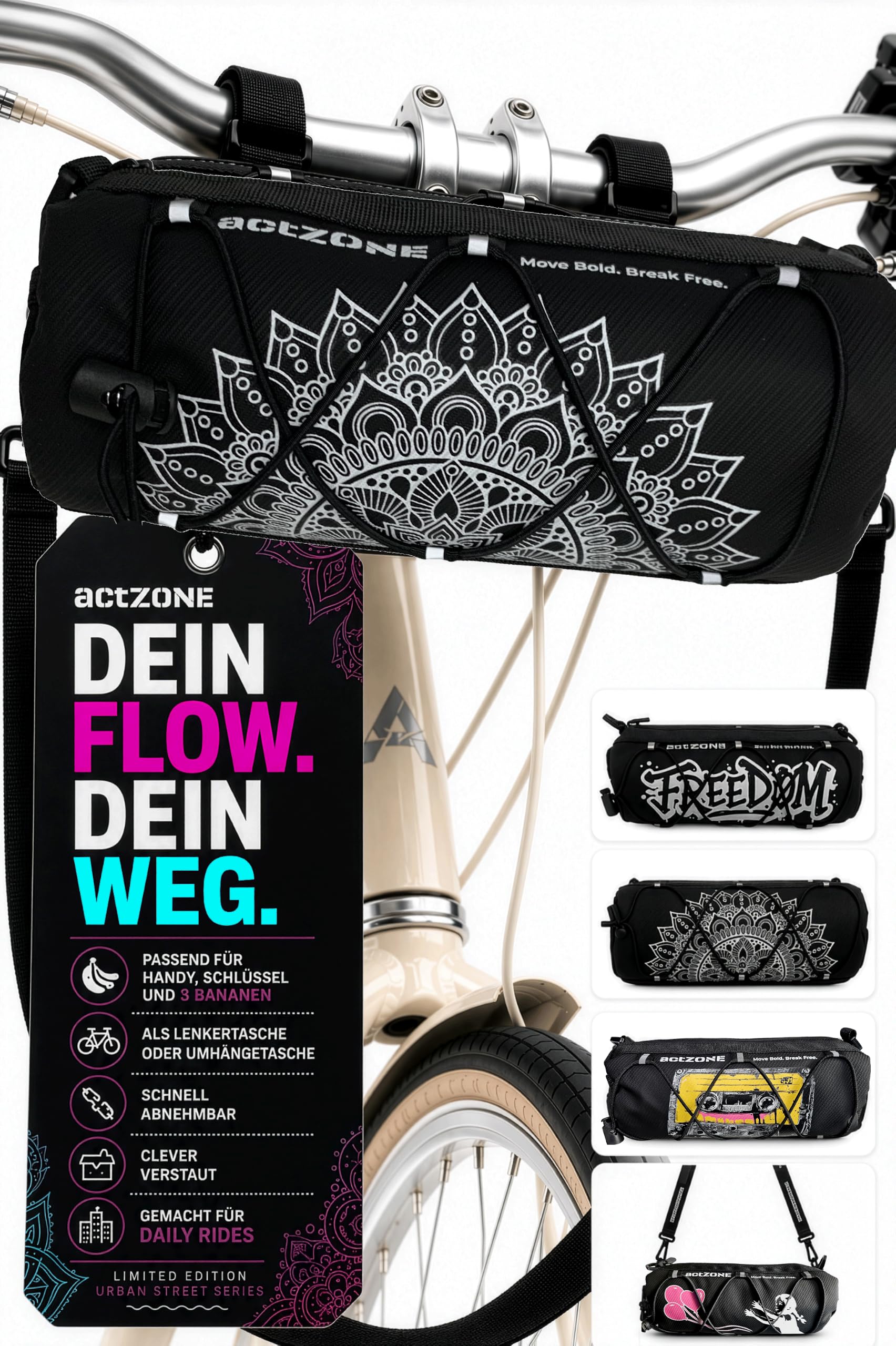actZONE Fahrradtasche Lenker | Lenkertasche Klein Frauen | Mandala | Fahrradtasche Vorne | Gravel Bike Lenkertasche | Lenkertasche Fahrrad Damen | Fahrradtasche Für Lenker