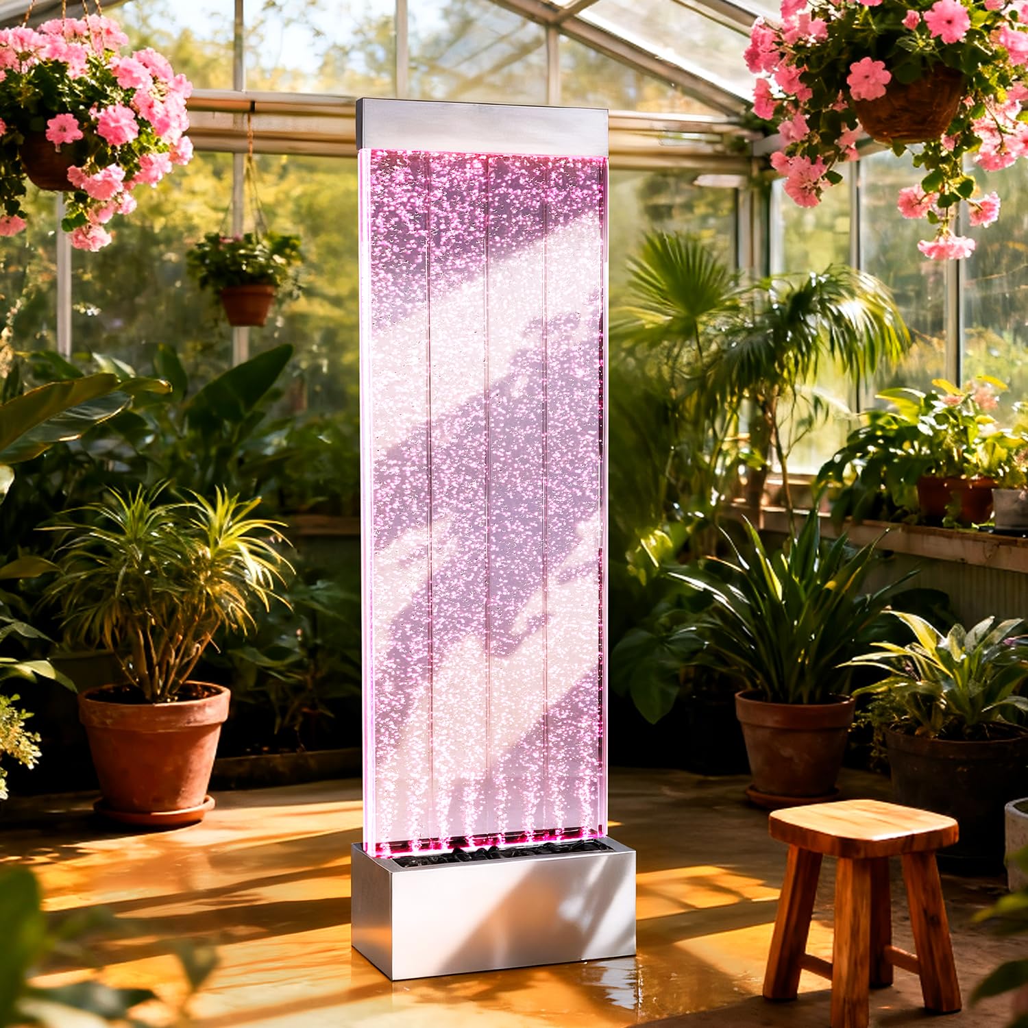 Jocoevol Wasserfallbrunnen, Acryl, für den Innenbereich, Bodenstehend, Wasserwand mit wechselnden LED-Farblichtern, Fernbedienung, 162,6 x 48,3 cm, Einweihungsfeier, Weihnachtsdekoration (Blasenwand)