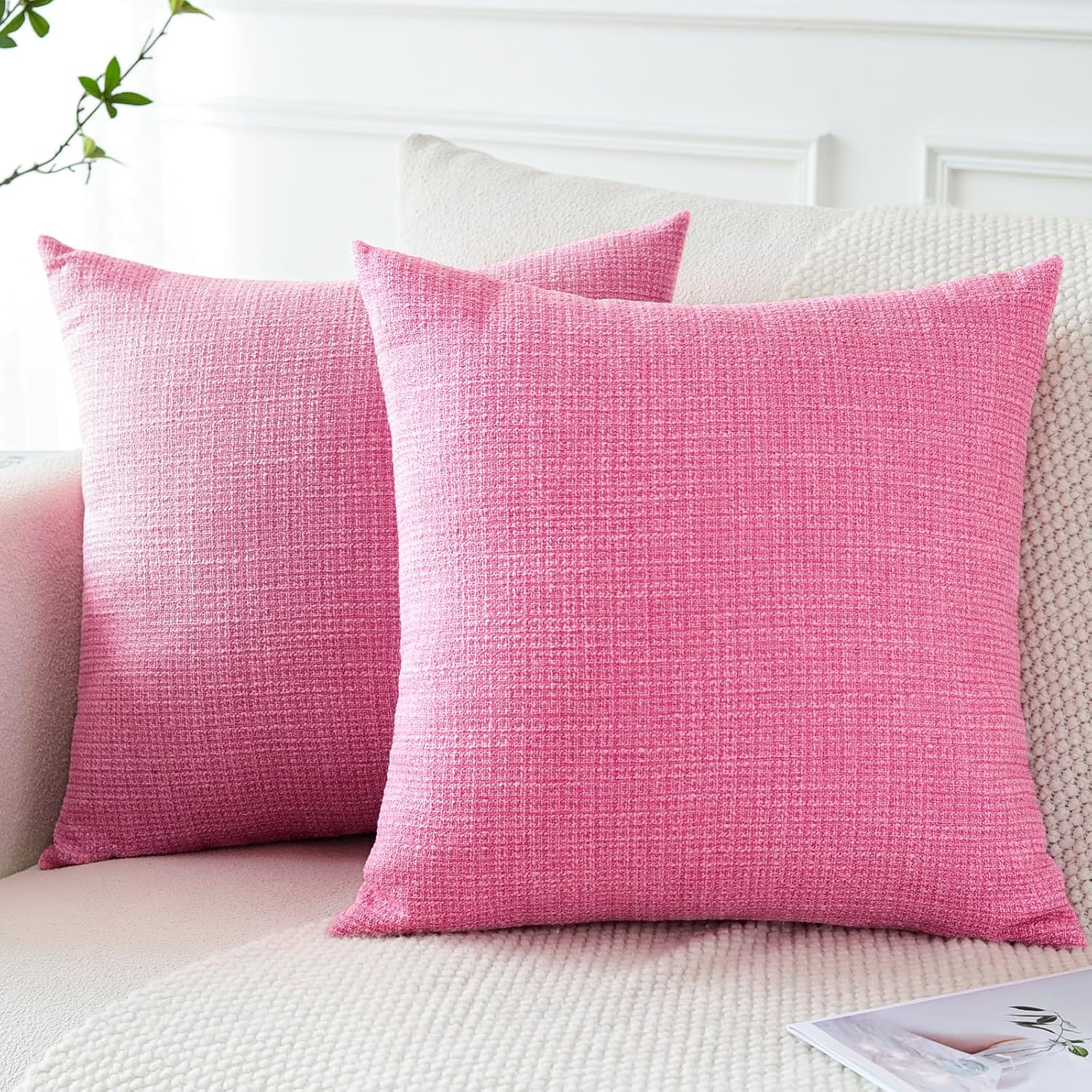 Artscope Cushion Covers Set of 2 Linen Decorative Square Pillowcases