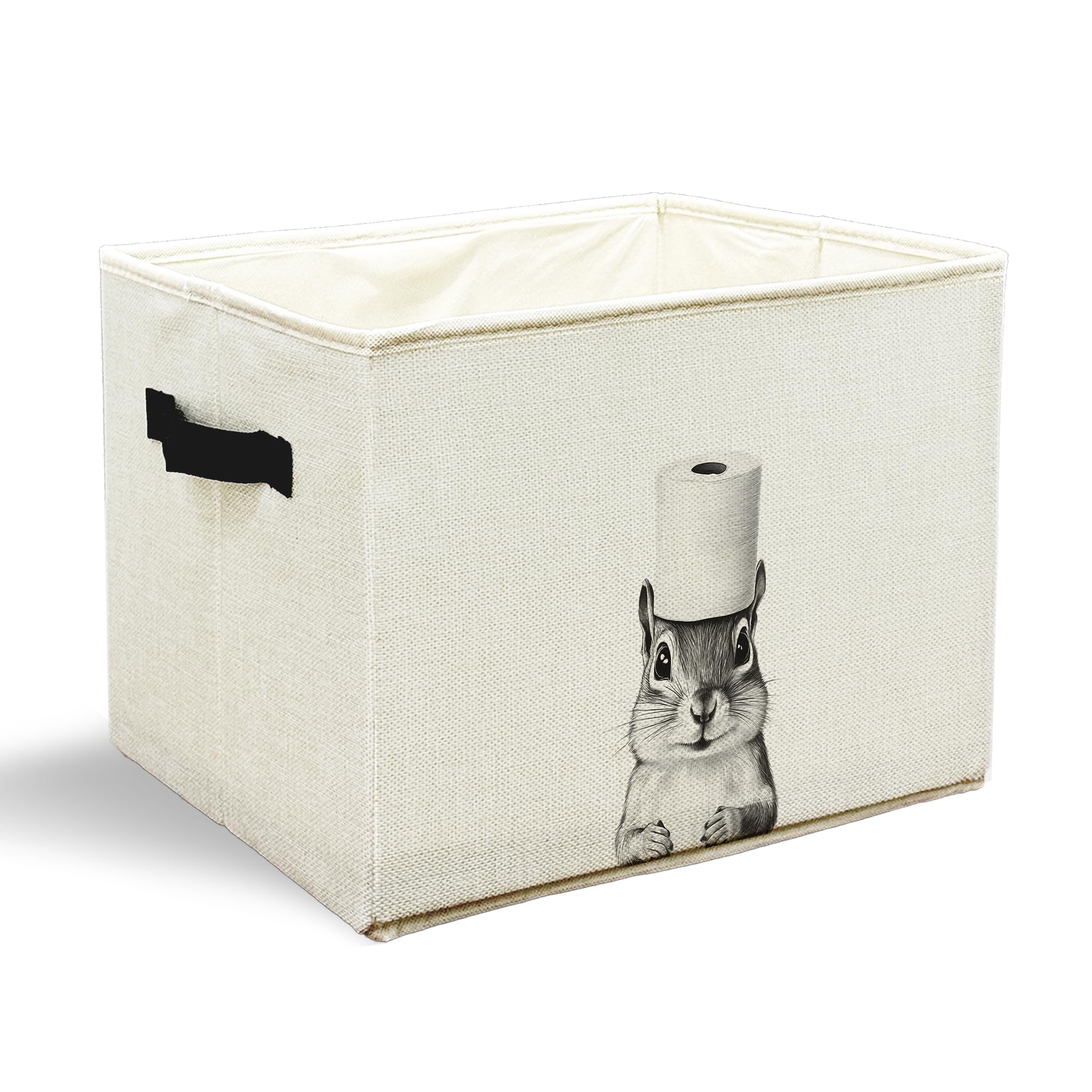 Funny Squirrel Bathroom Storage Bins Box, Squirrel Lover Gifts, Black and White Cute Animal Storage Basket Laundry Hamper with Handle for Bathroom Clothes Vanity Undersink Home Organization