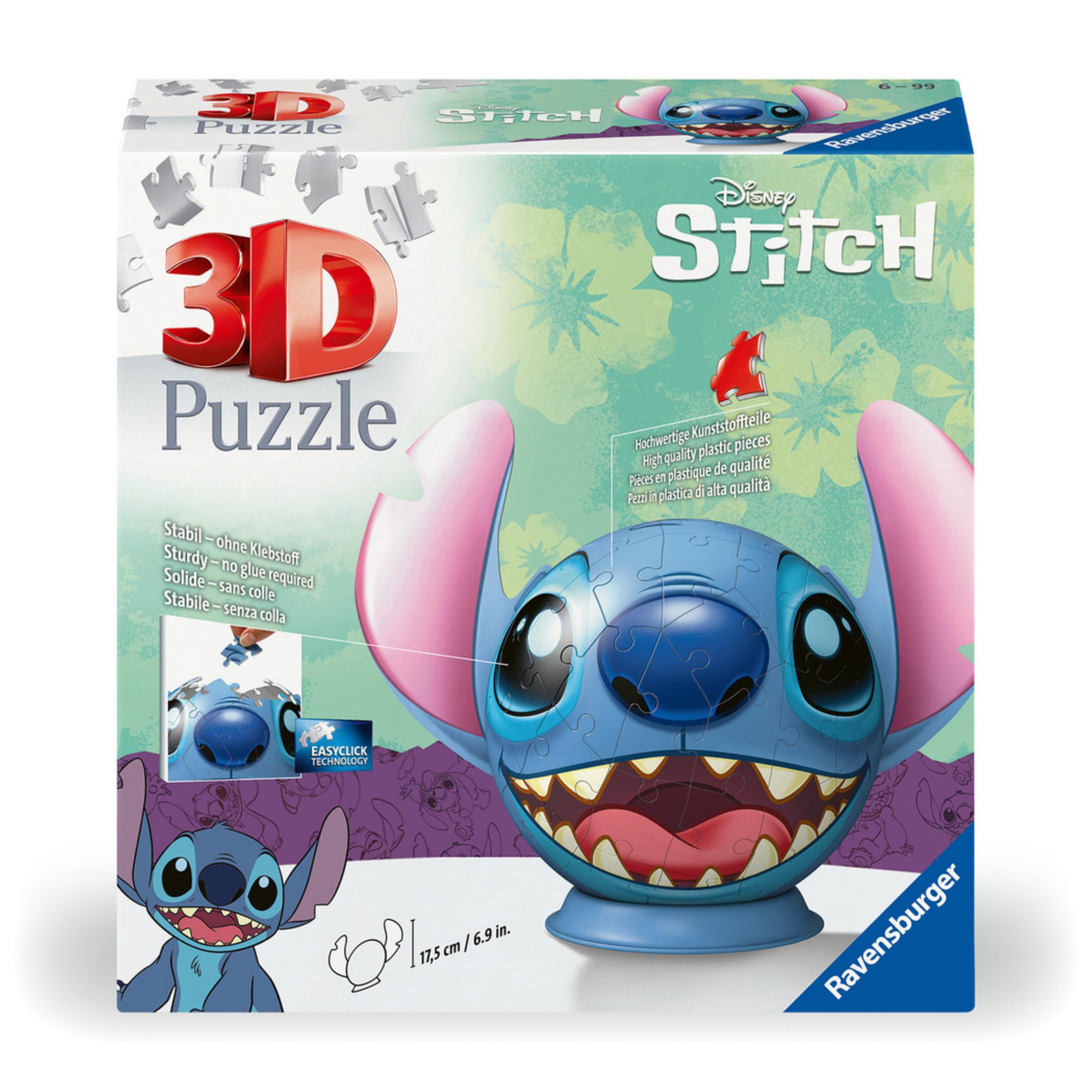 Ravensburger - Puzzle 3D Niños Disney: Lilo Y Stitch | Puzzle Disney para Niños De 6 Años O Más | Maquetas para Montar con 77 Piezas | Stitch Niño