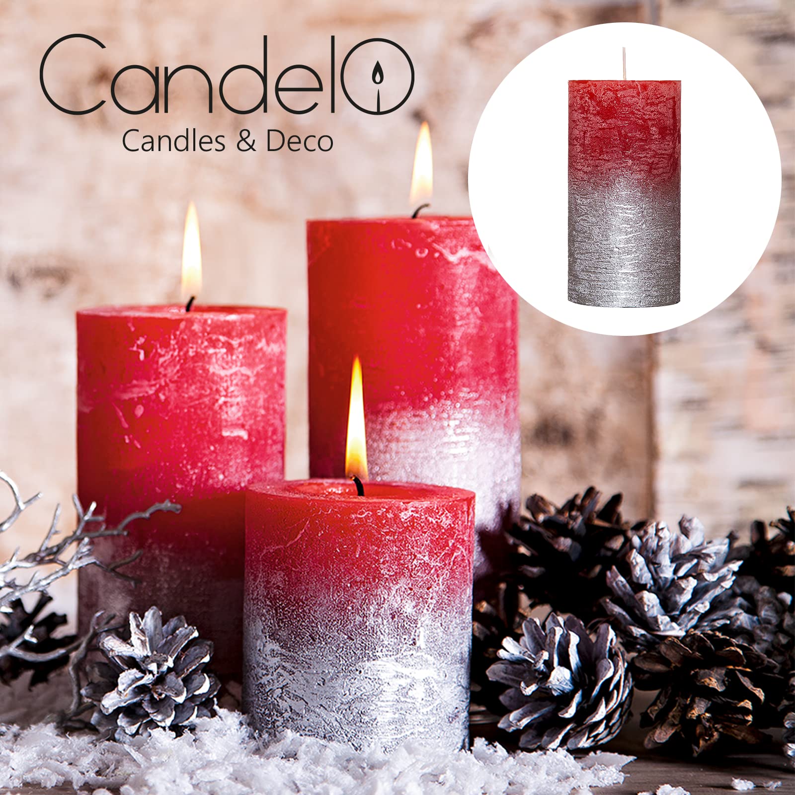 Bougie Pilier Rustique Rouge Foncé - 8 Cm - Www