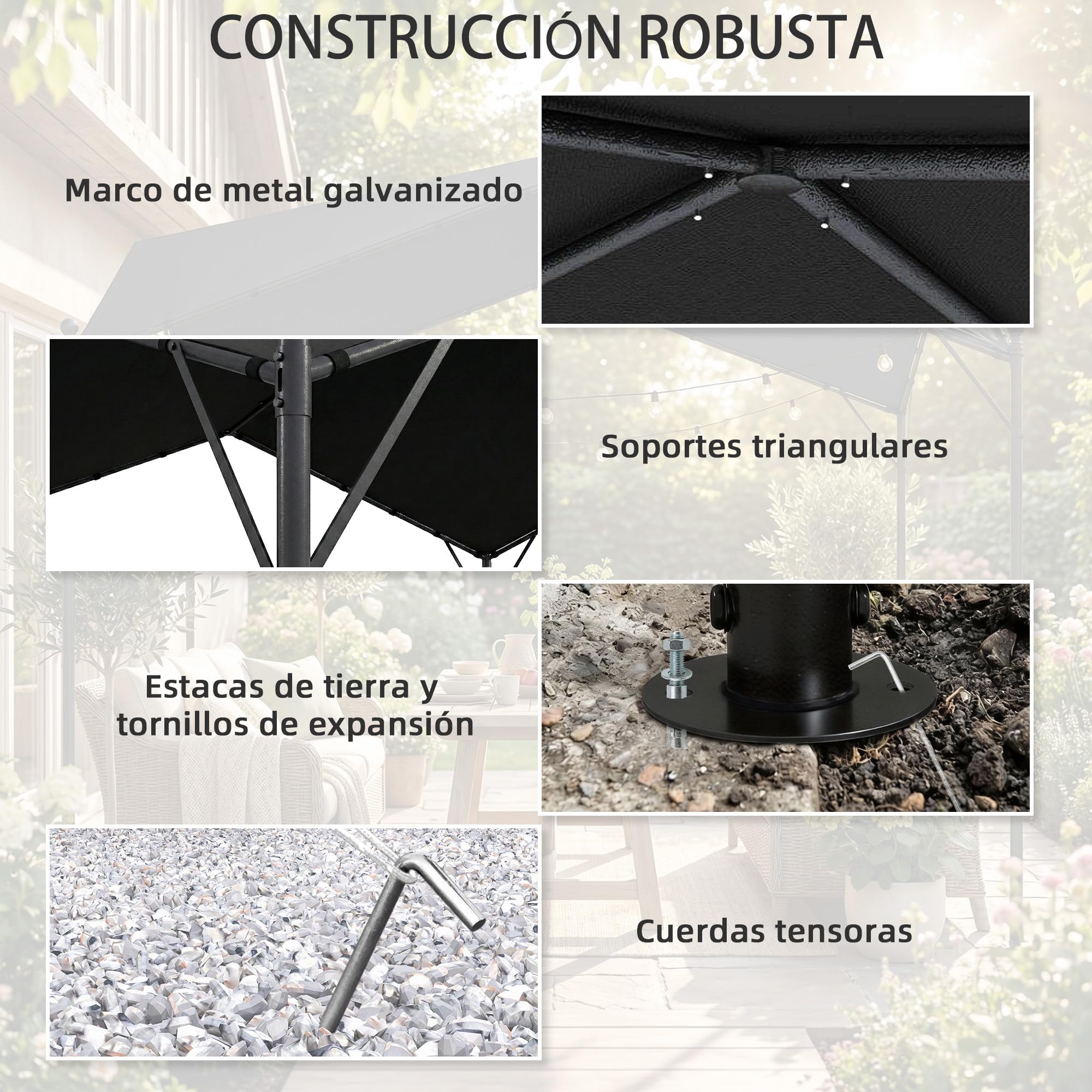 Outsunny Pérgola de Jardín 3x3 m, Cenador de Jardín con Techo Inclinado, Dosel UPF30+ y Estructura de Metal Galvanizado, Pabellón para Exterior, Patio, Terraza, Gris Oscuro