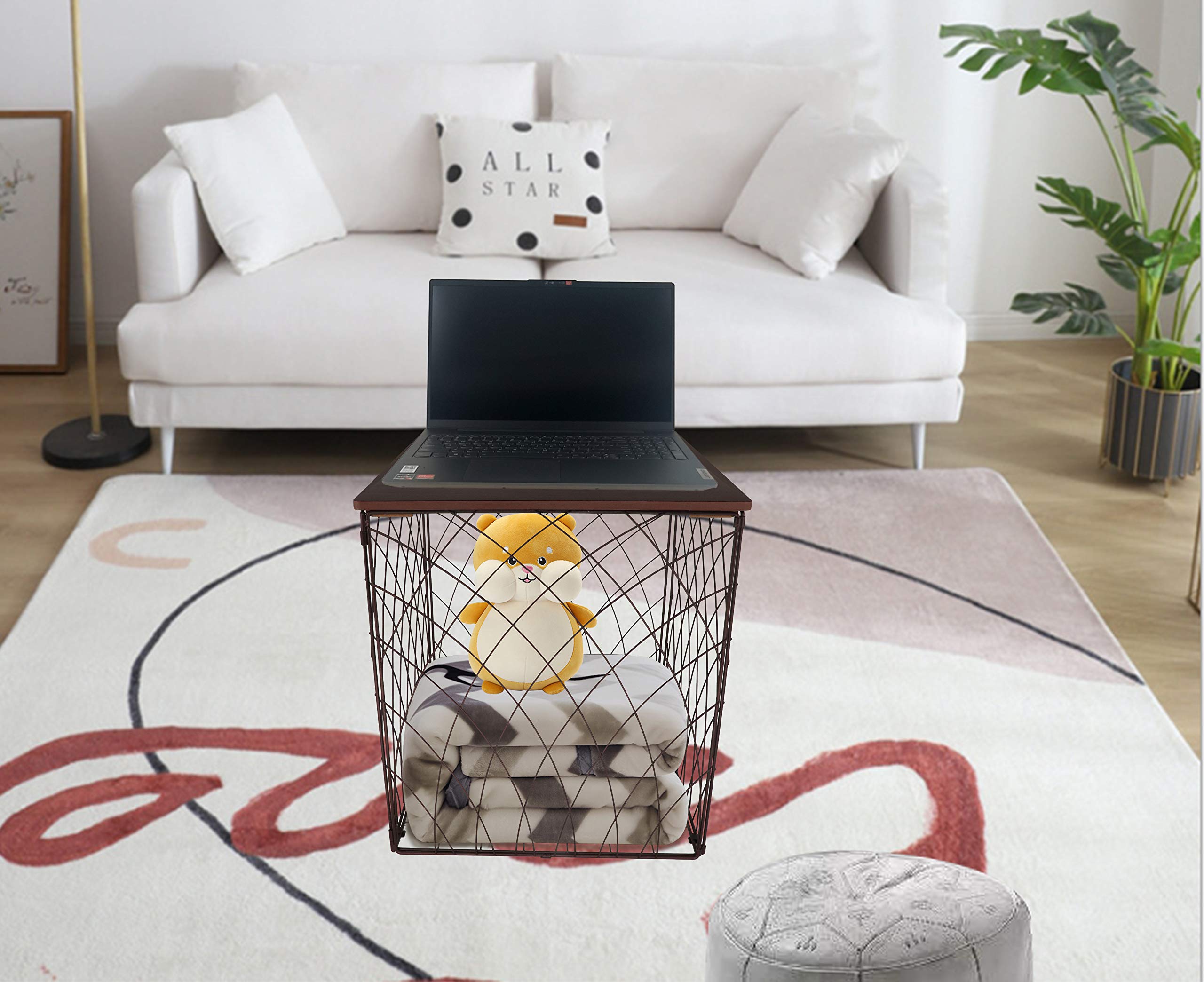 Aurynns Square Storage End Table, Blanket Storage Living Room(Brown)