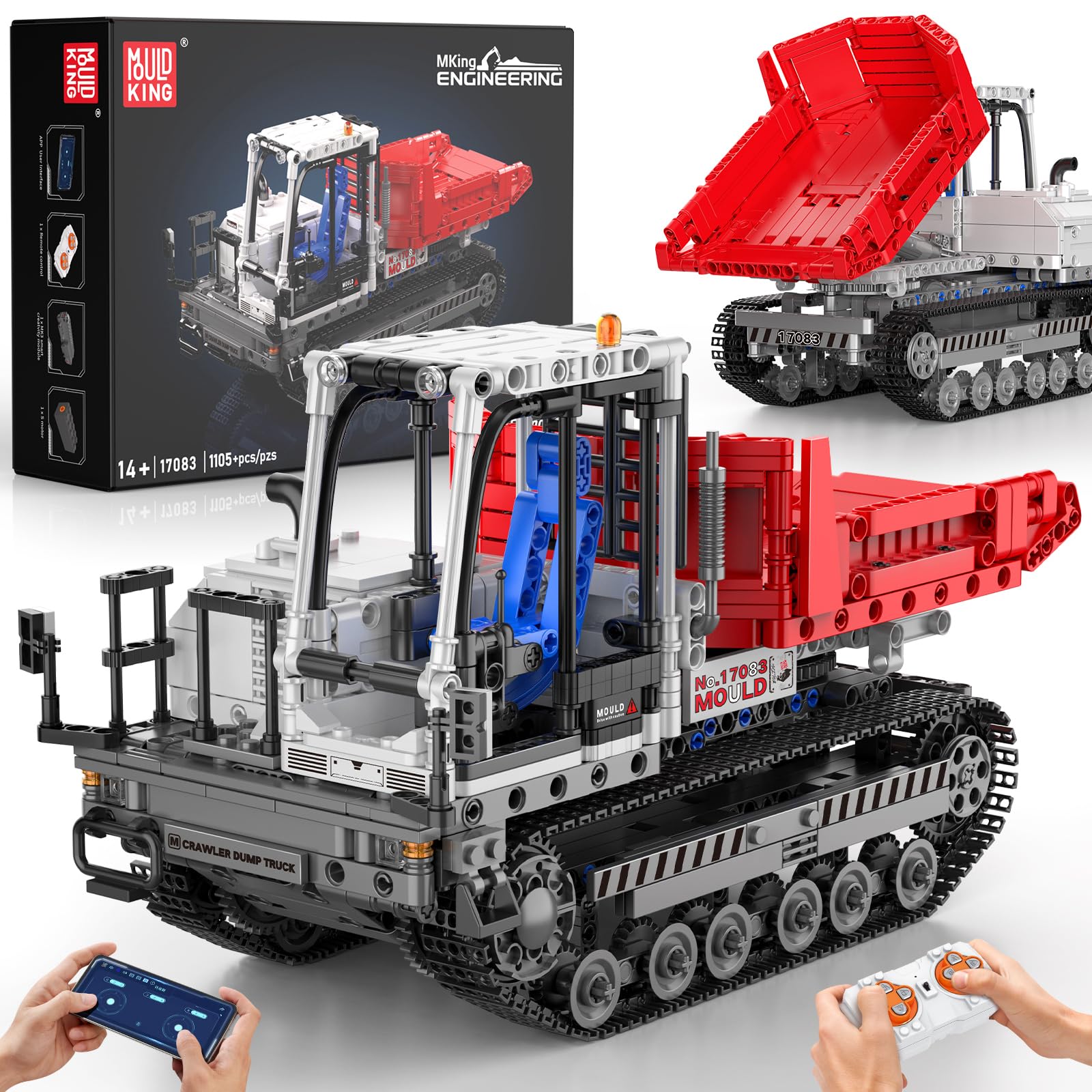 Mould King Technik Crawler Dump Truck Building Sets, 17083 APP Programmable Construction Large Vehicle Model Set, Track-Type Dump Truck Building Set for Adult(1105 Pcs) — image 1