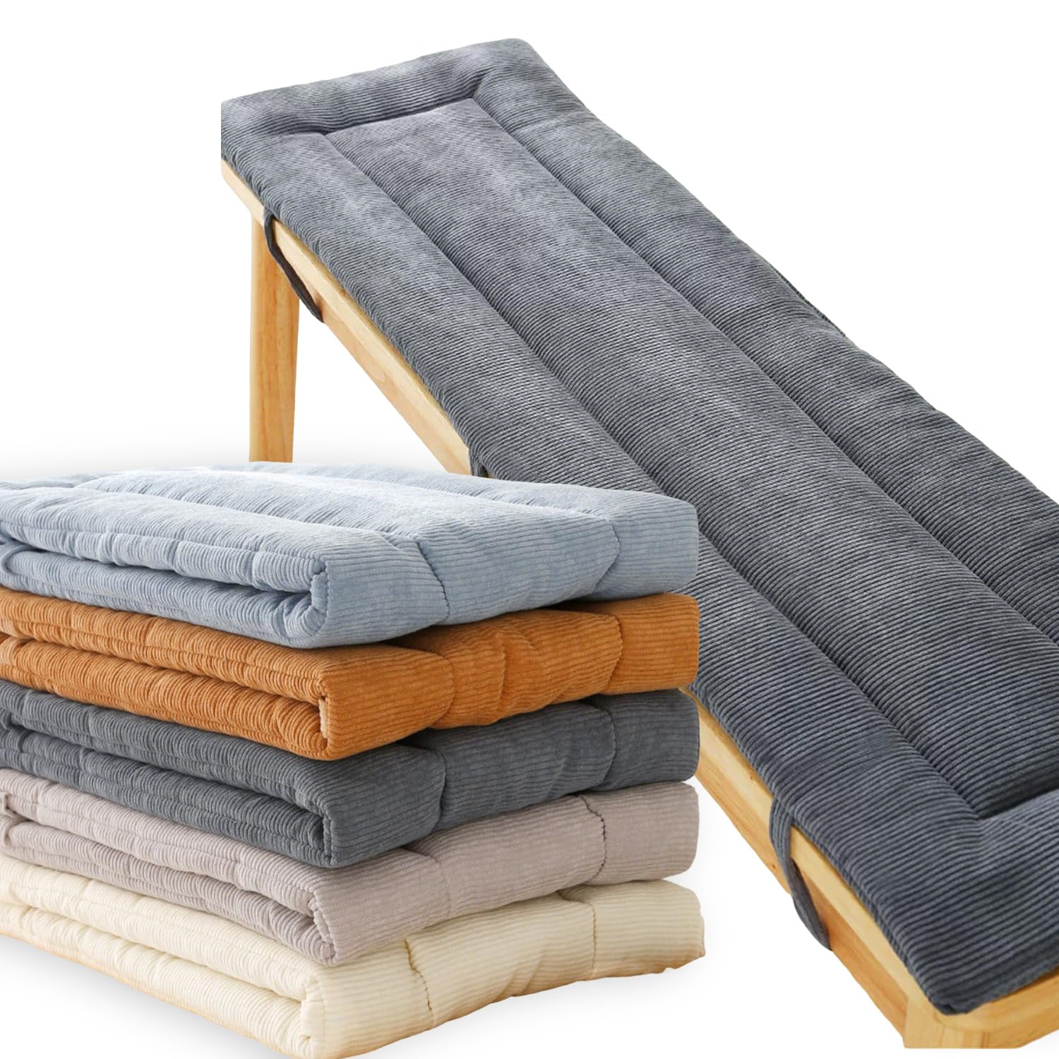 Waigg Kii Corduroy Bench Cushion,3cm Thick Sponge Padded Long Seat Cushion with Secure Tie-On Straps,Washable Non-Slip Bench Pad for Dining Bench Windowsill Garden Terrace (Dark grey,35X140CM)