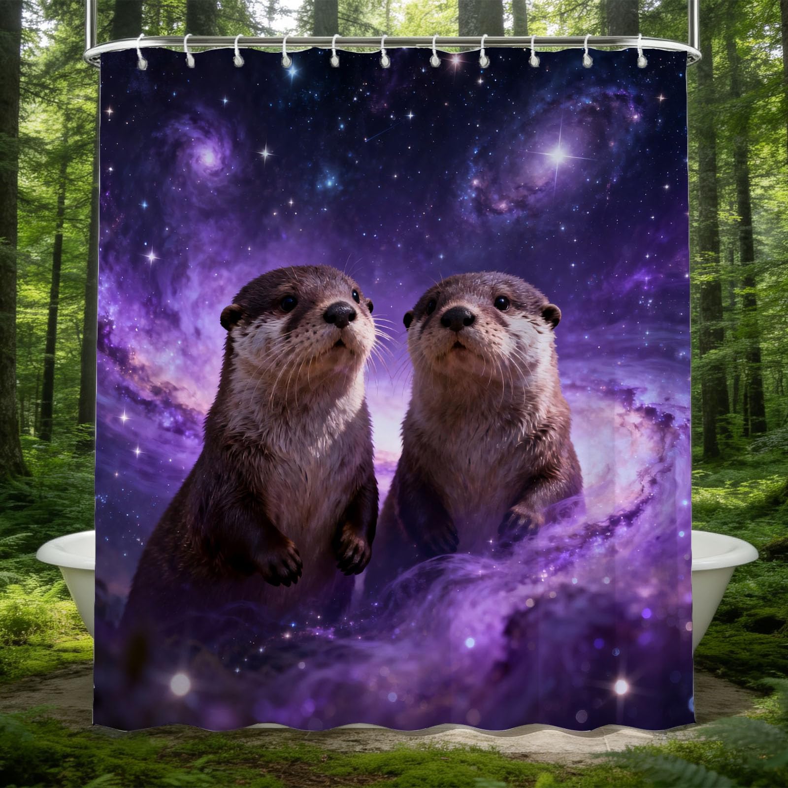Hongduo 3D Universe Otter Shower Curtain for Stalls Bathtubs Dreamy Style Bathroom Decor Shower Curtain Set Polyester Fabric Waterproof 180x180cm/71X71 Inch with Hooks