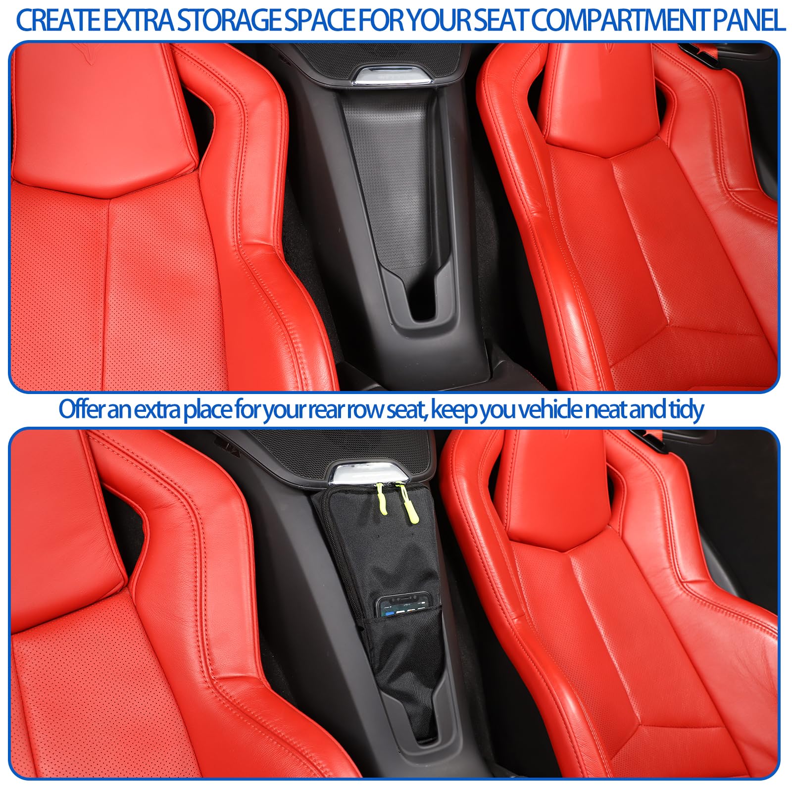Organizador de almacenamiento entre asientos compatible con Chevrolet Corvette C8 2020-2023, compartimento de asiento de consola central, bolsa de almacenamiento de tela Oxford, ahorro de