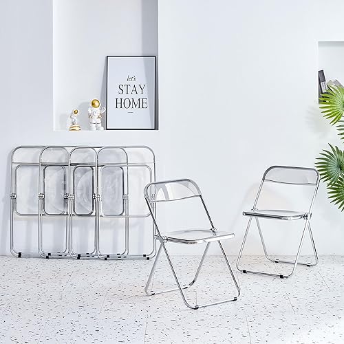 Miniatura 9 de Sillas plegables de acrílico transparente, 2 sillas de acrílico moderno transparente, peso de carga de 200 libras, asiento de sala de estar de