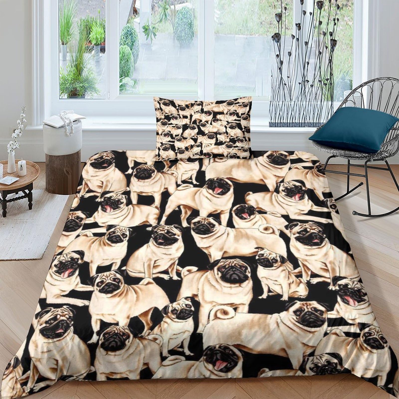 Housse de couette imprimé chien 3D grand teint lit simple en microfibre
