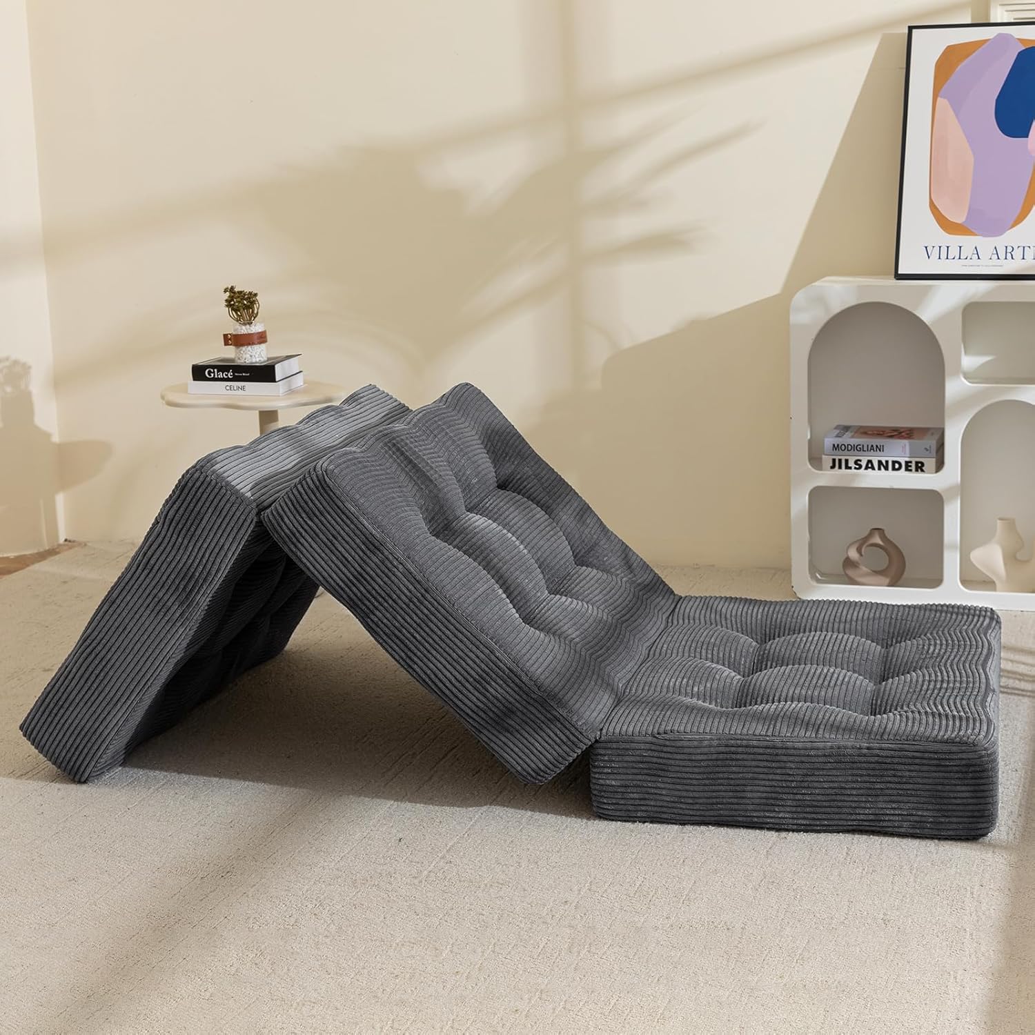 MAXYOYO Składany materac, wygodny składany materac, pianka z pamięcią kształtu, ekstra gruba 15 cm, 3-częściowy materac dla gości, do salonu, 75 x 190 cm
