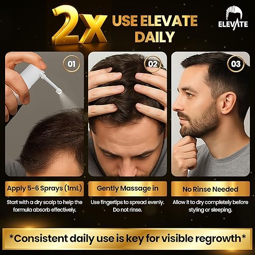 Miniatura 9 de Elevate Tratamiento de crecimiento del cabello 5% Minoxidil Spray para hombres  Fórmula clínicamente probada de rápida absorción para pérdida y
