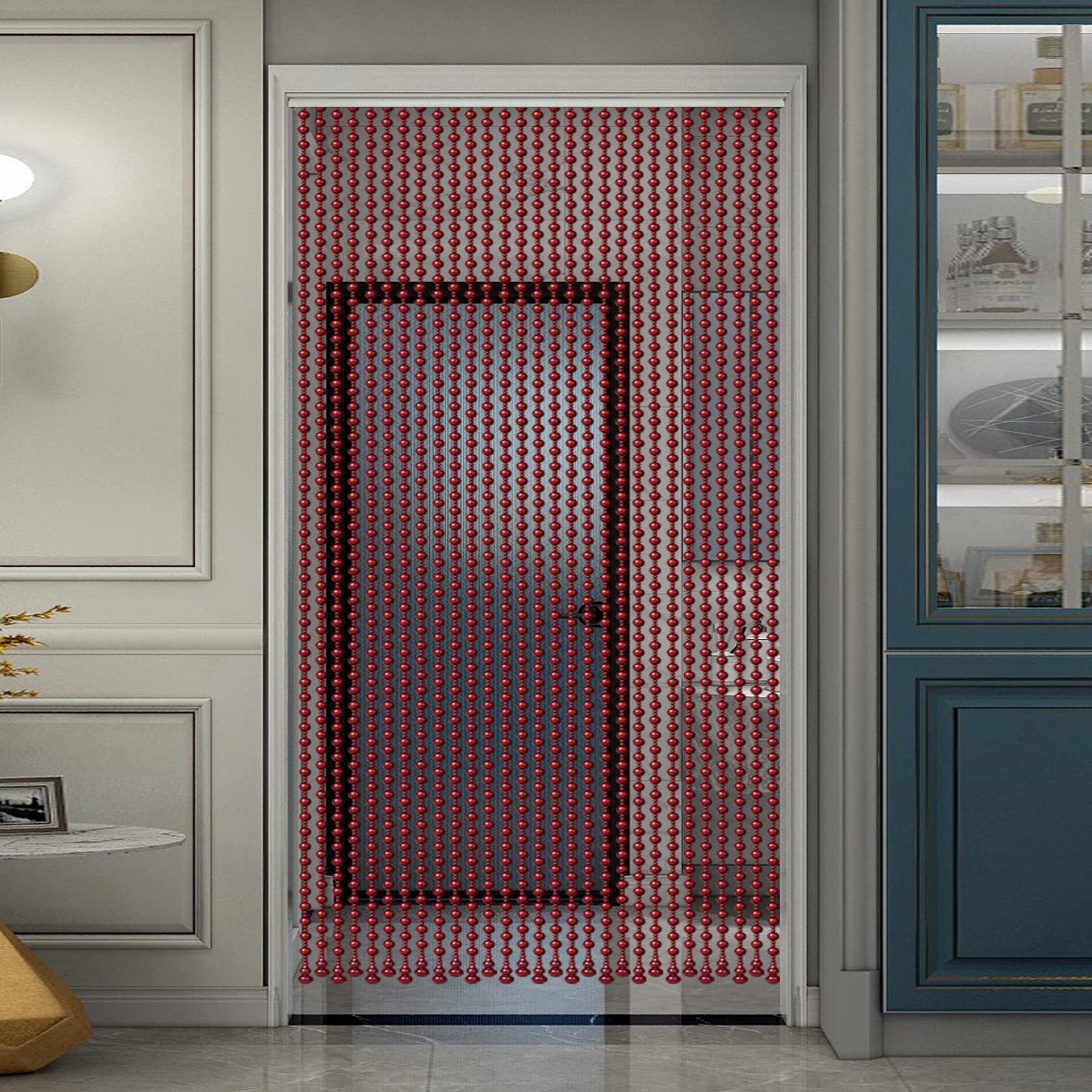 Rideau De Perles en Bois,Cloisons Placards Rideaux,Rideaux de Perles Faits à La Main,Écran de Rideau de Porte de Style Rétro,Facile à Installer,Personnalisable (21 Strands-60x125cm)
